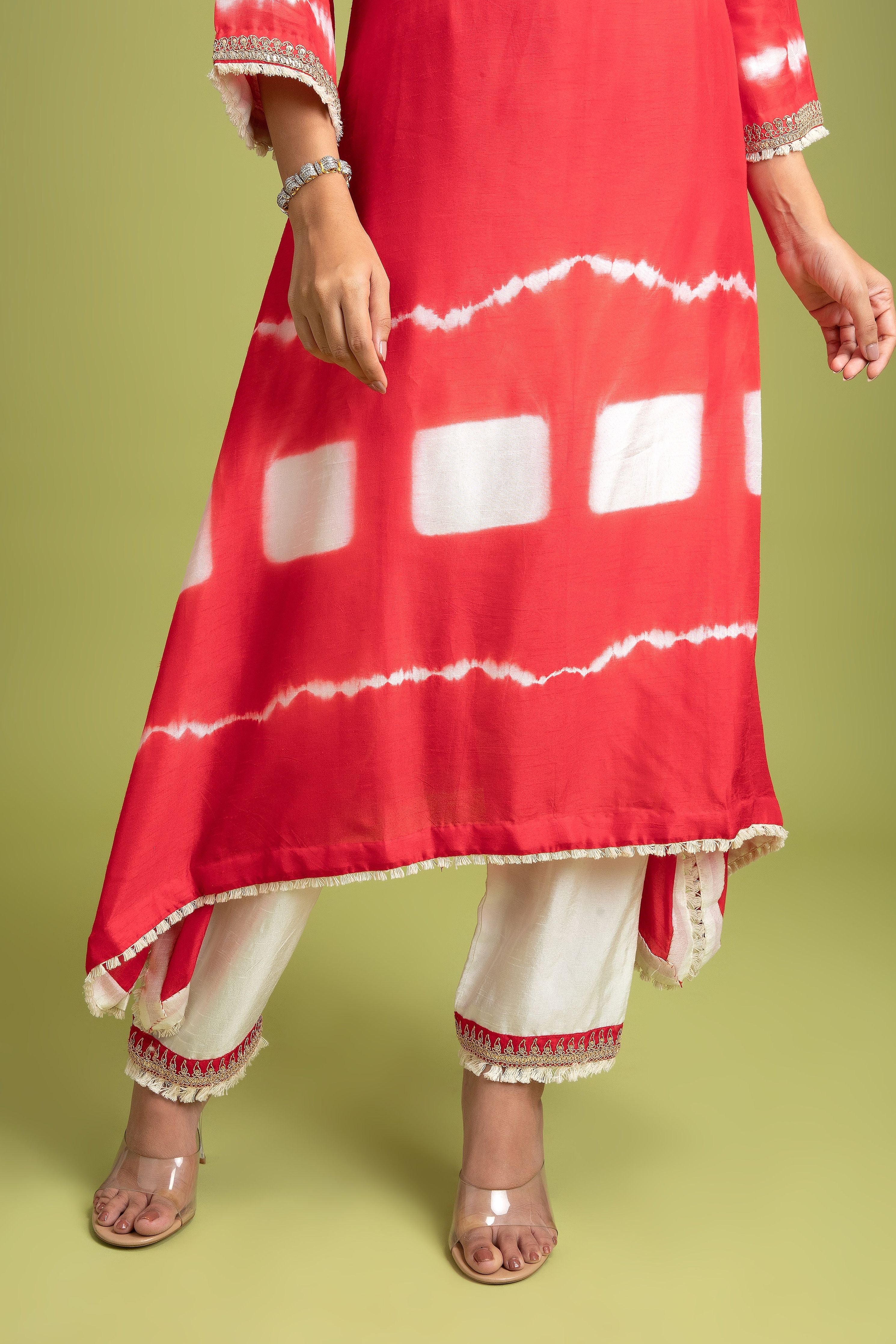Red Tie-Dye Silk Kurti - Mokshaa