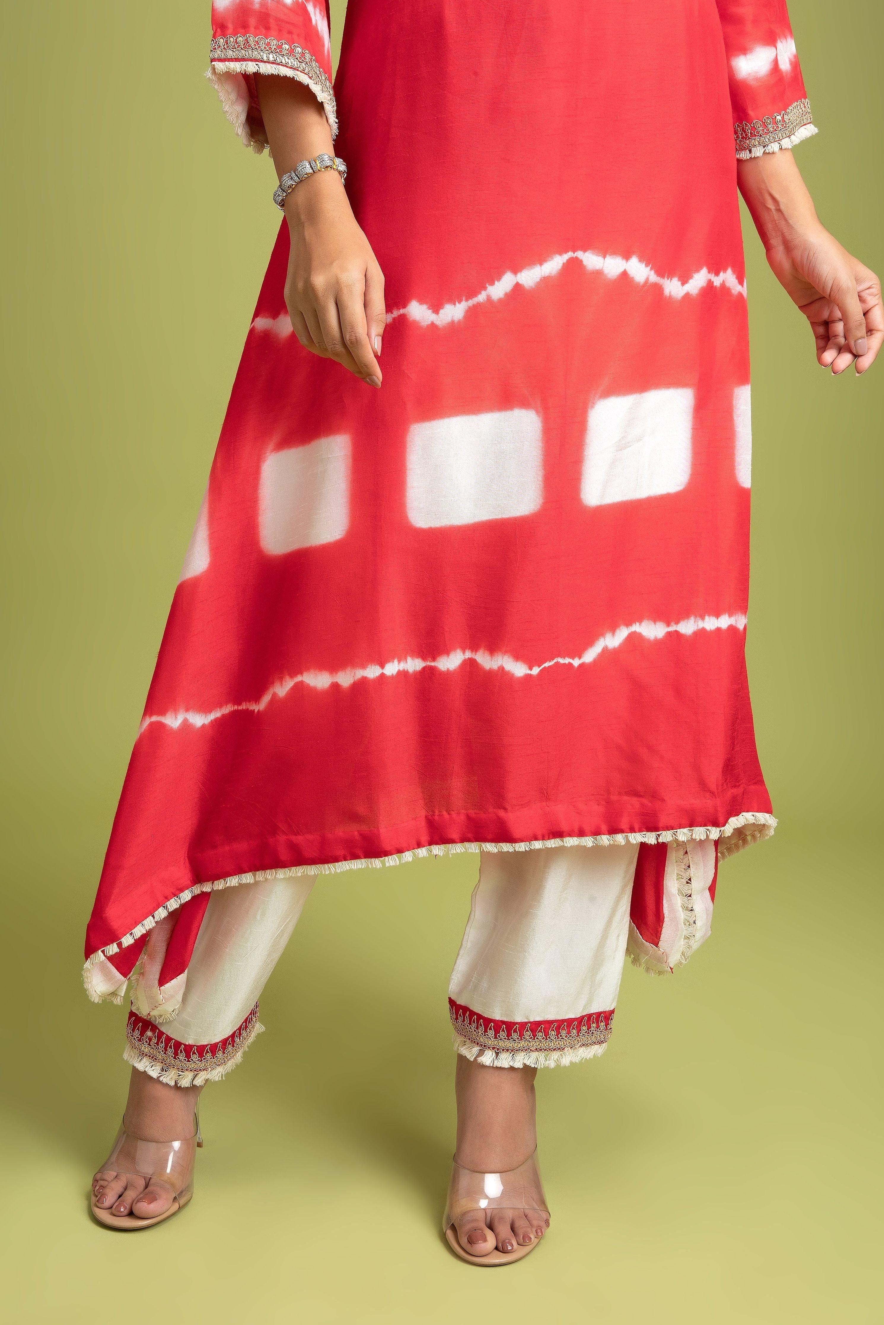 Red Tie-Dye Silk Kurti - Mokshaa