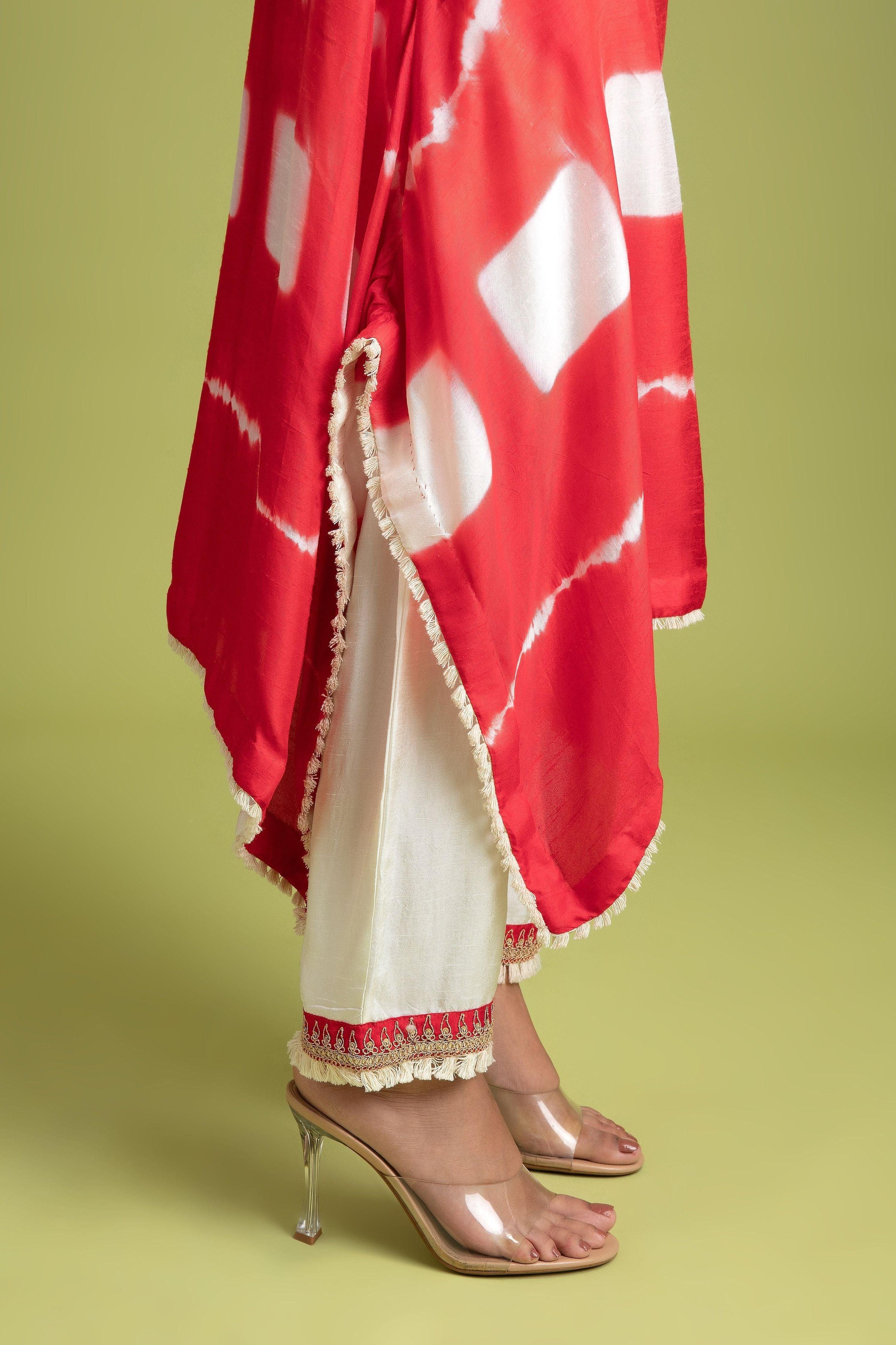 Red Tie-Dye Silk Kurti - Mokshaa