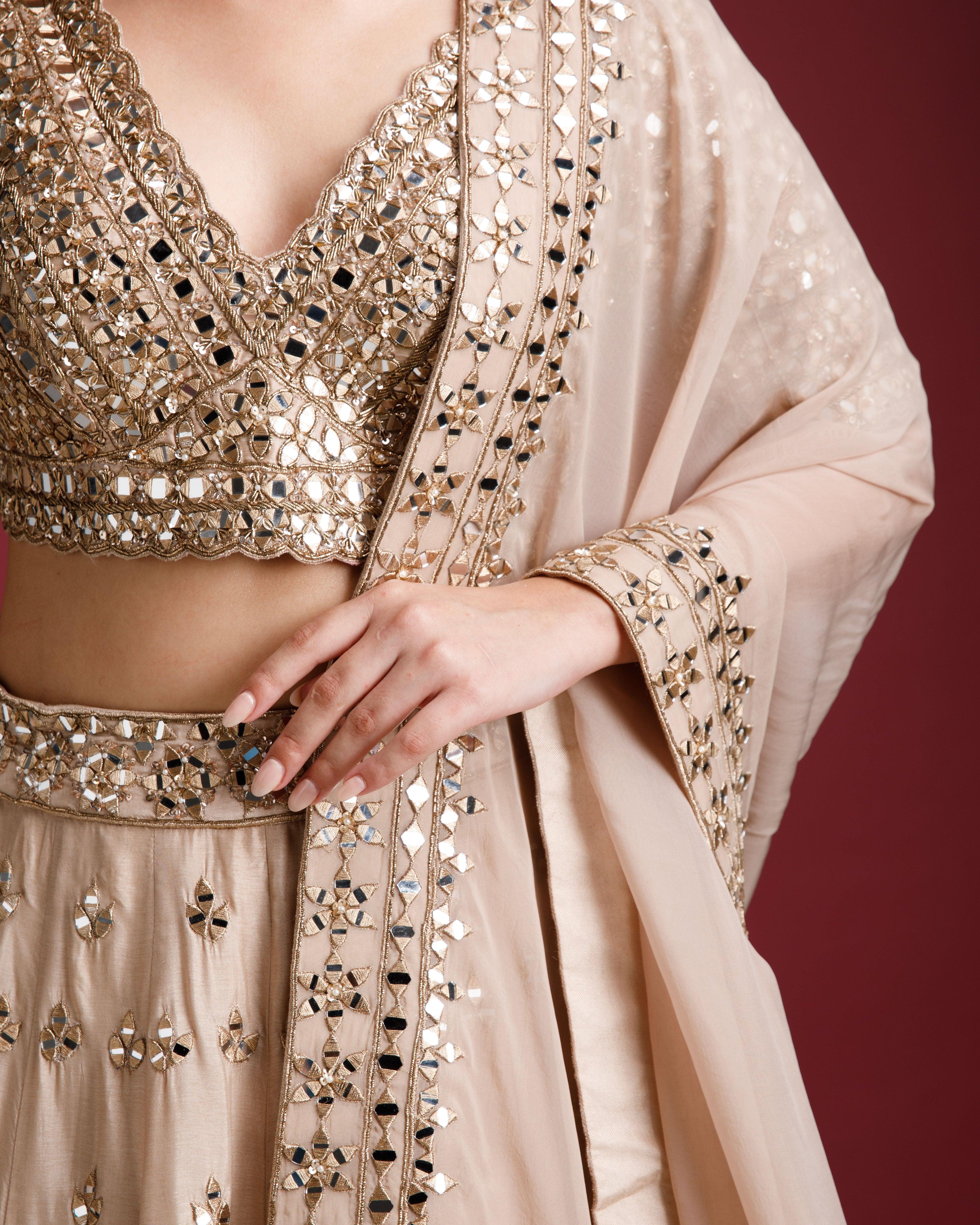 Dark Gold Organza Lehenga - Mokshaa