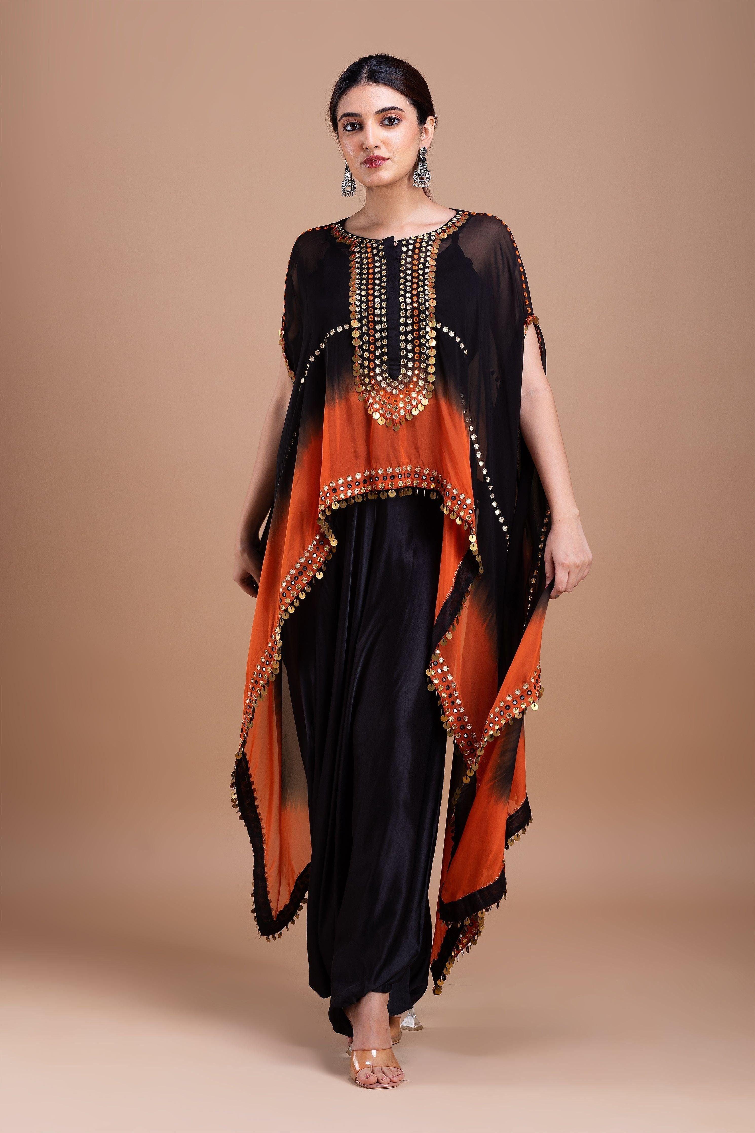 Black and Orange Ombre Indowestern Set Mokshaa