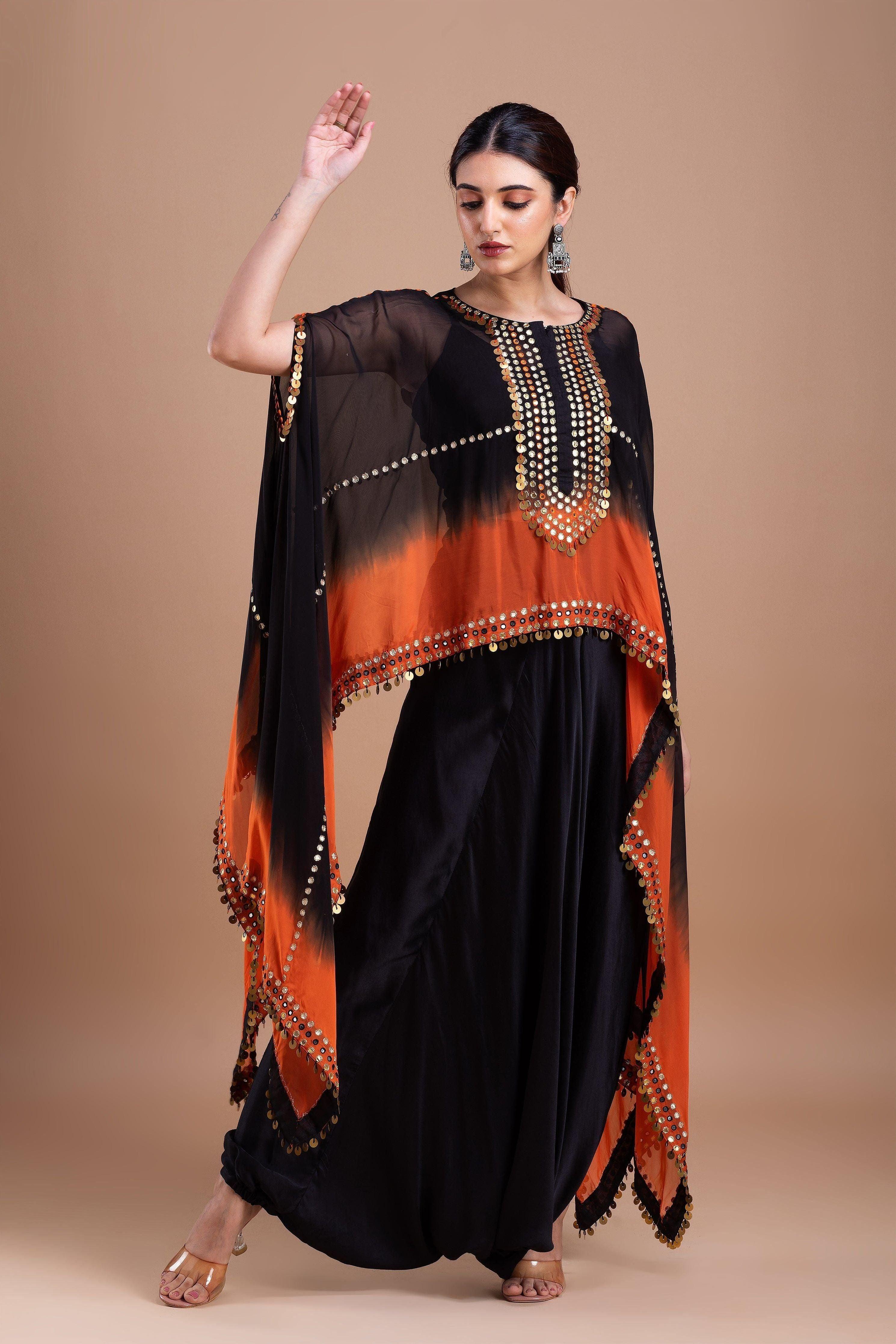 Black and Orange Ombre Indowestern Set Mokshaa