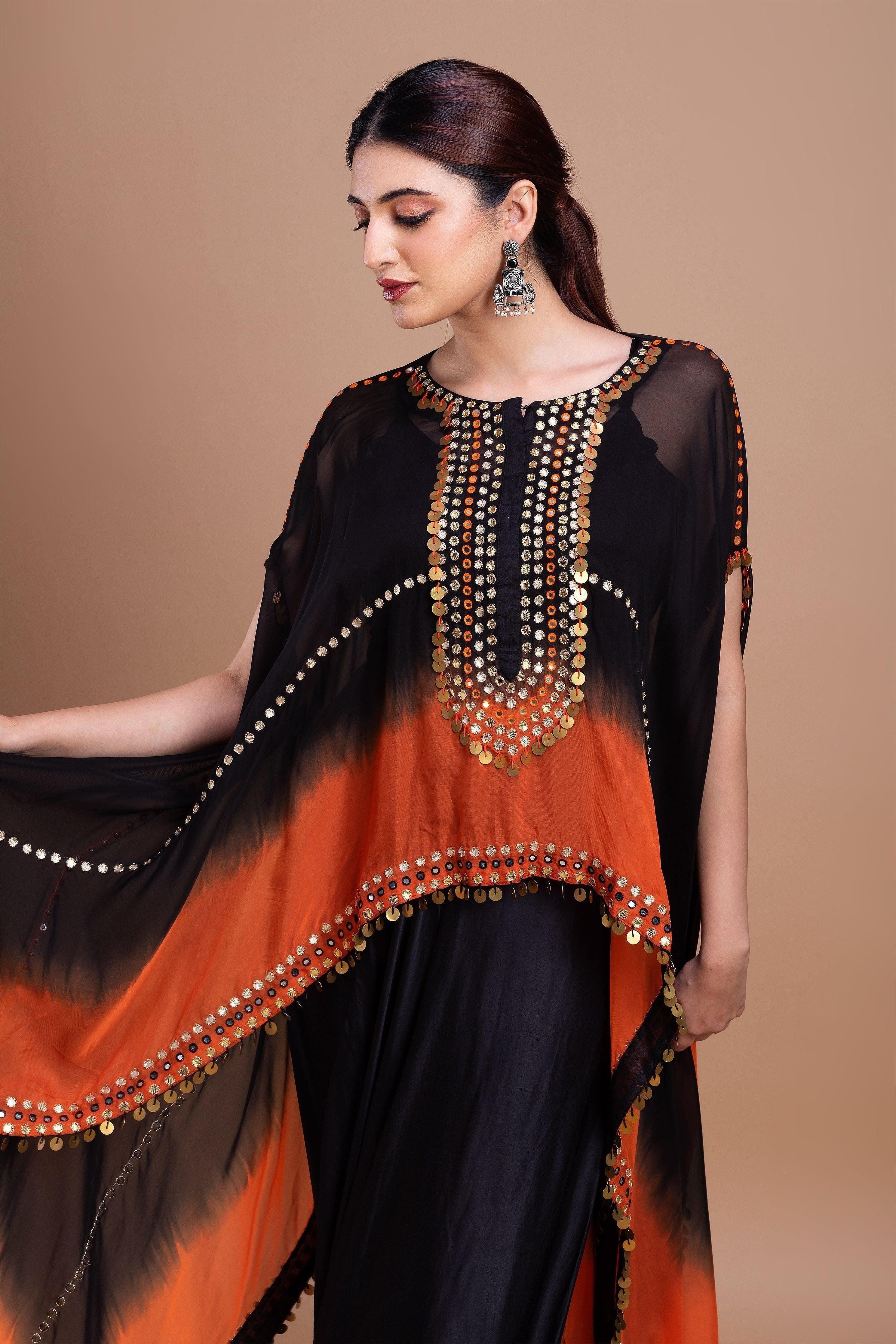 Black and Orange Ombre Indowestern Set Mokshaa