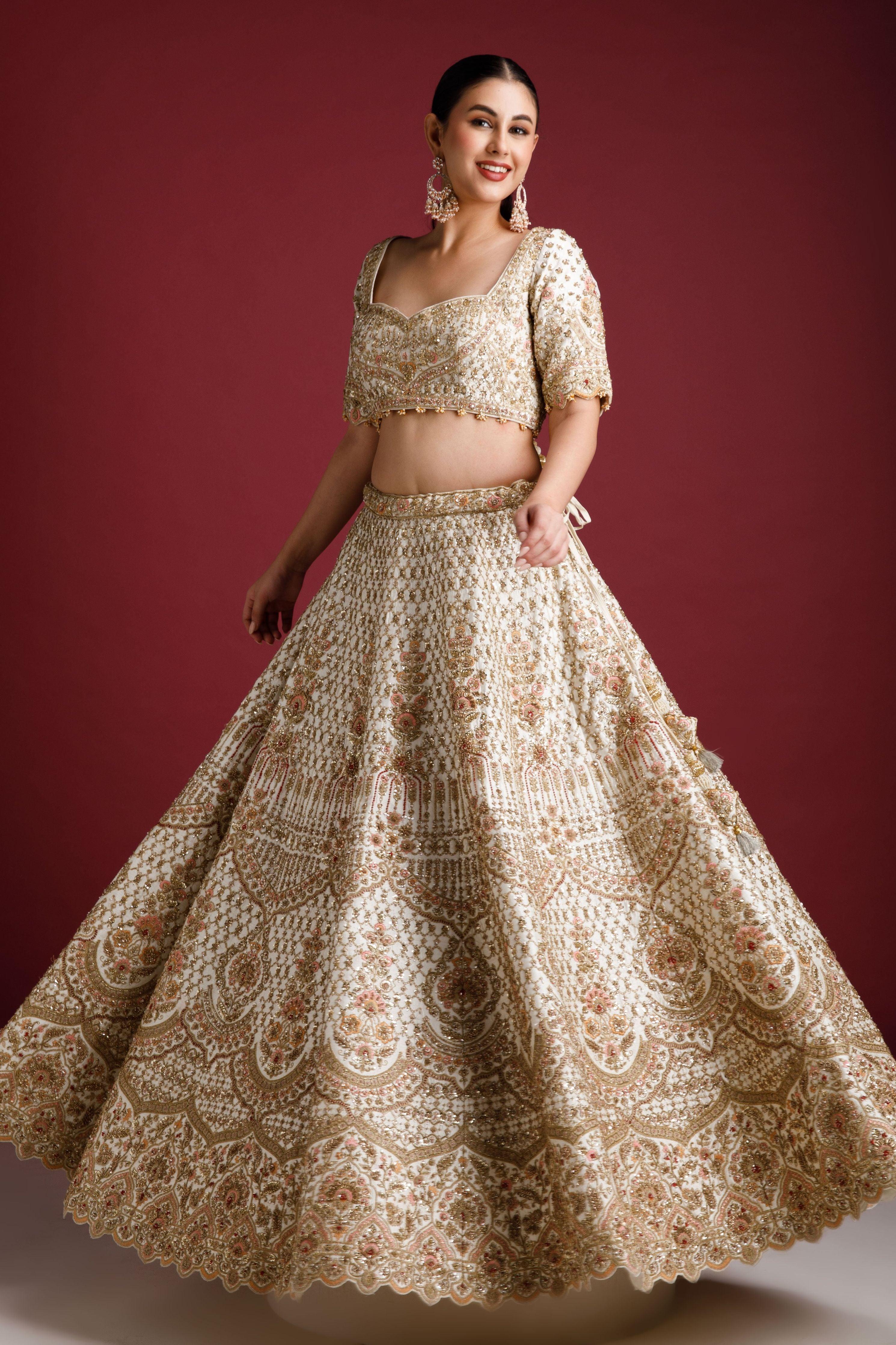 Ivory raw silk lehenga set - Mokshaa