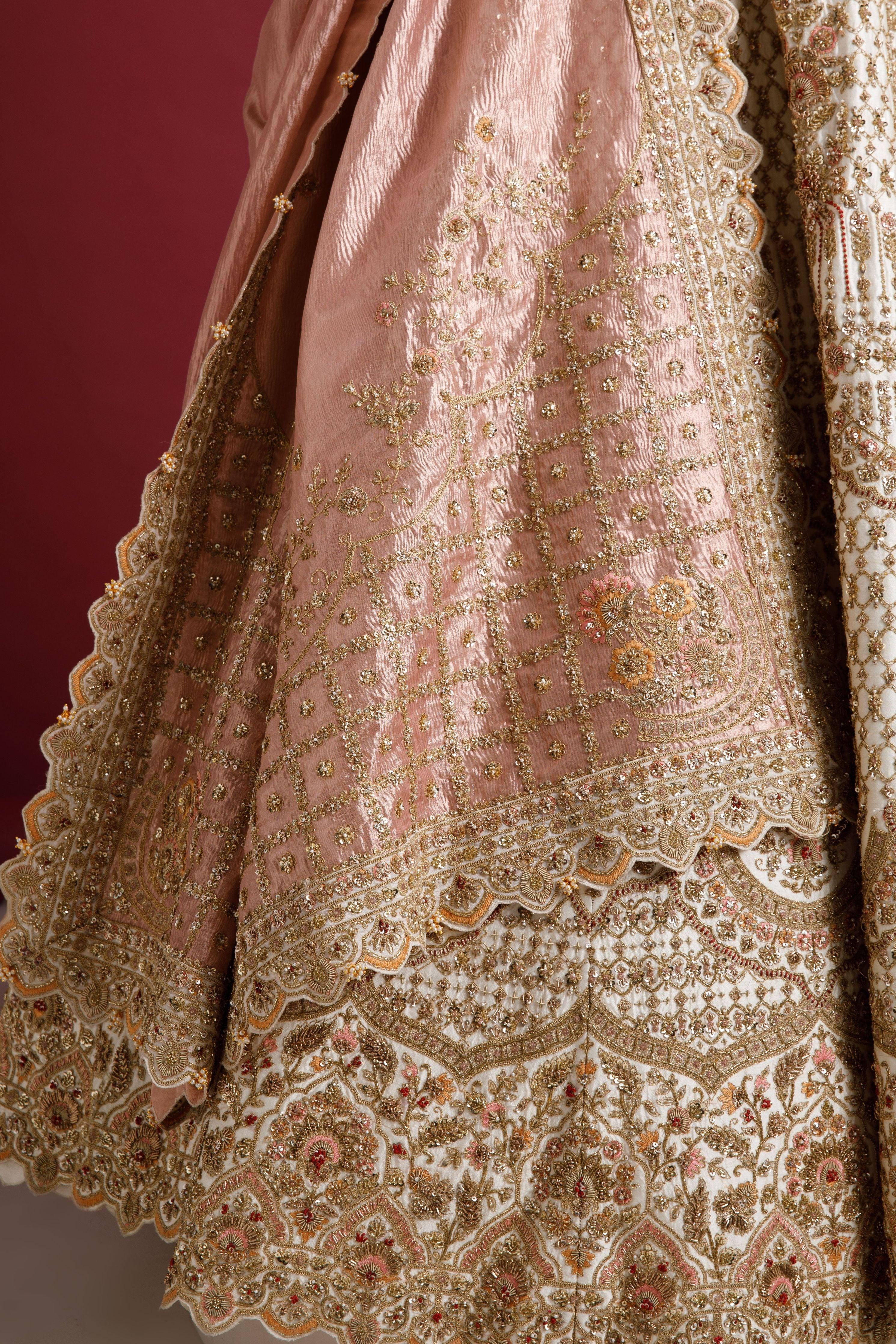 Ivory raw silk lehenga set - Mokshaa