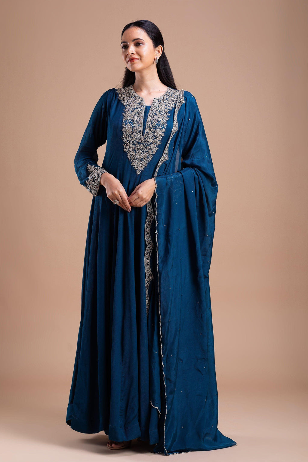 Chic Anarkali Dark Blue Midi Dress