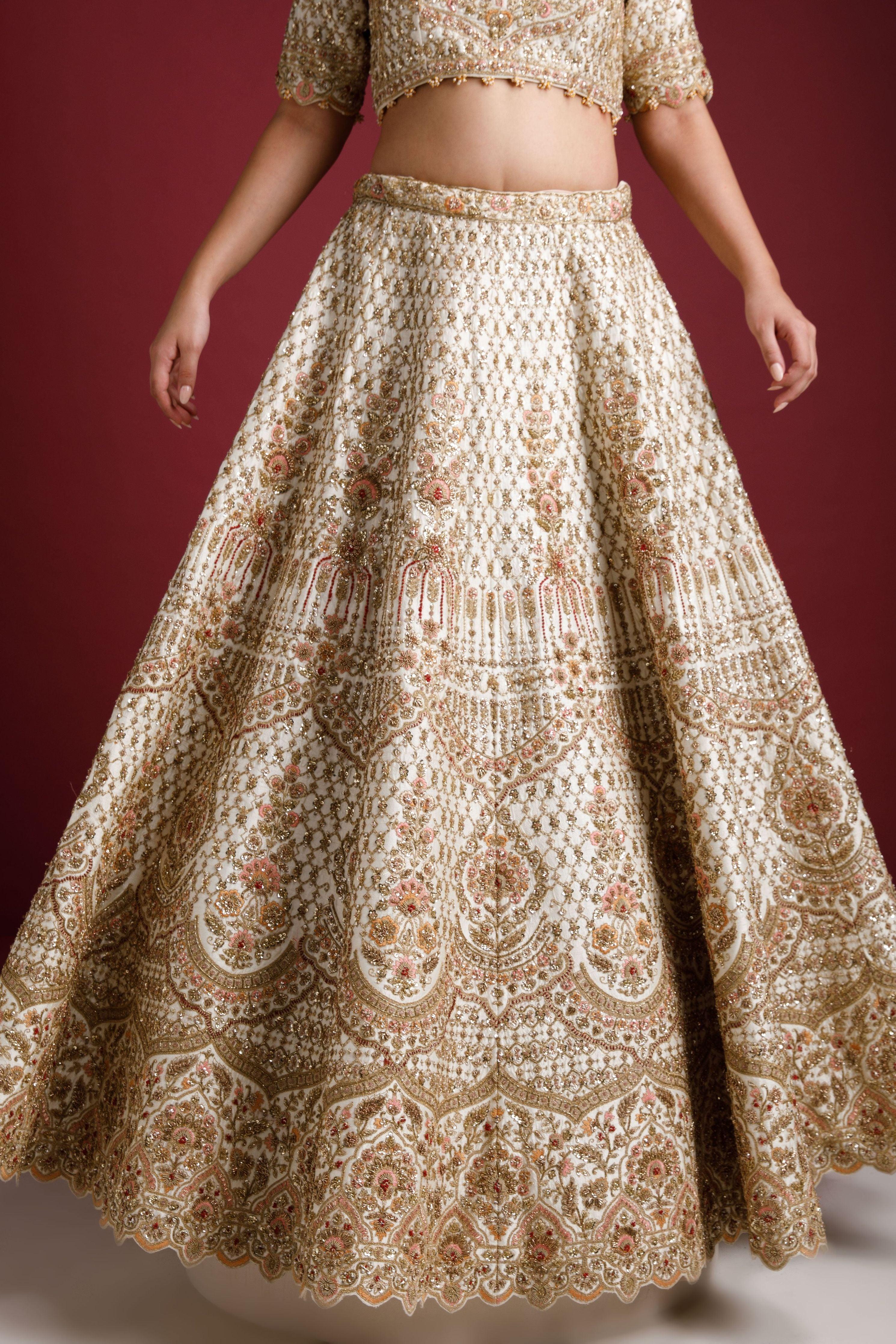 Ivory raw silk lehenga set - Mokshaa