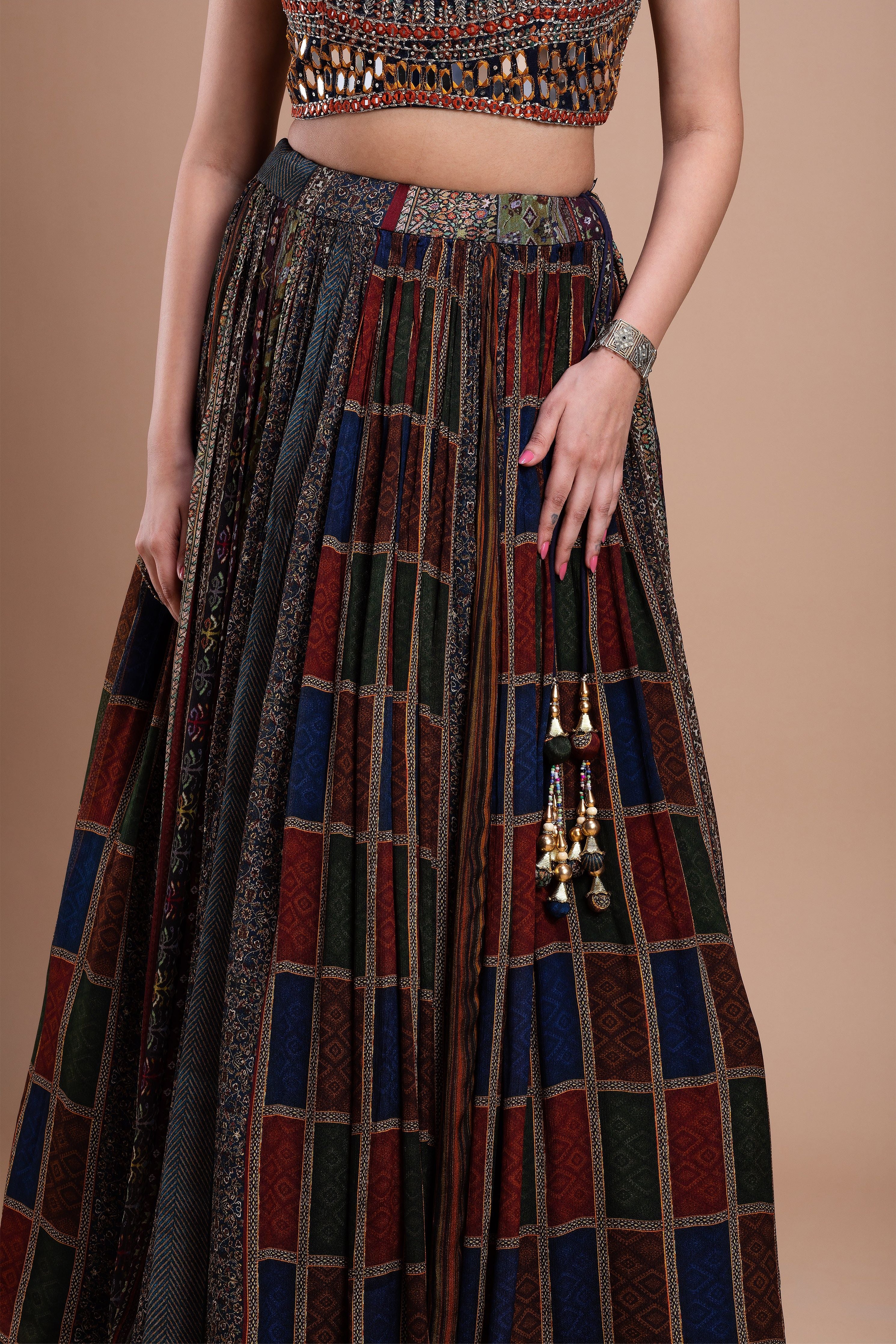 Multicolored Mirror-Embellished Lehenga Set Mokshaa