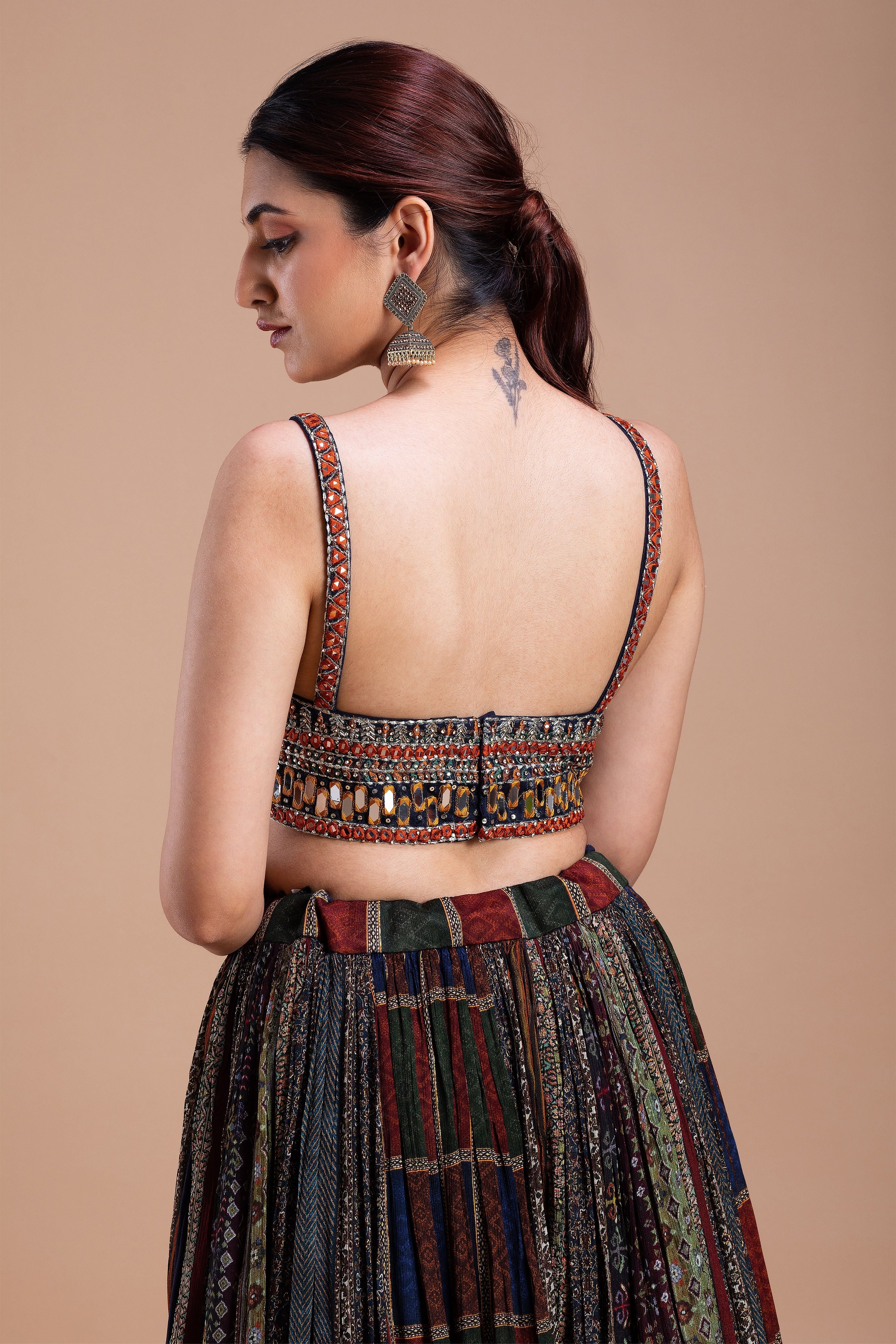 Multicolored Mirror-Embellished Lehenga Set Mokshaa