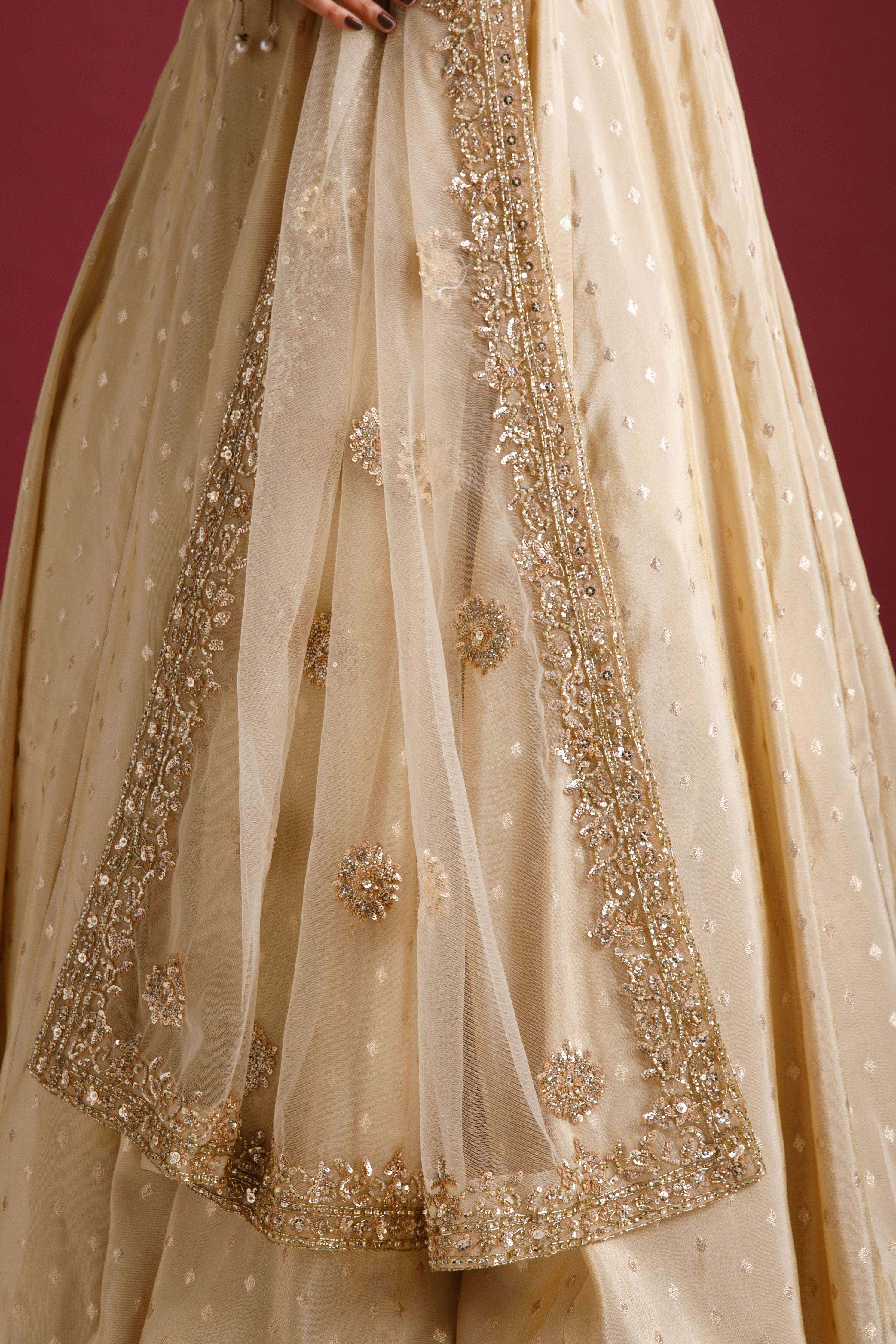 Beige Sequin Embriodred Lehenga Set - Mokshaa