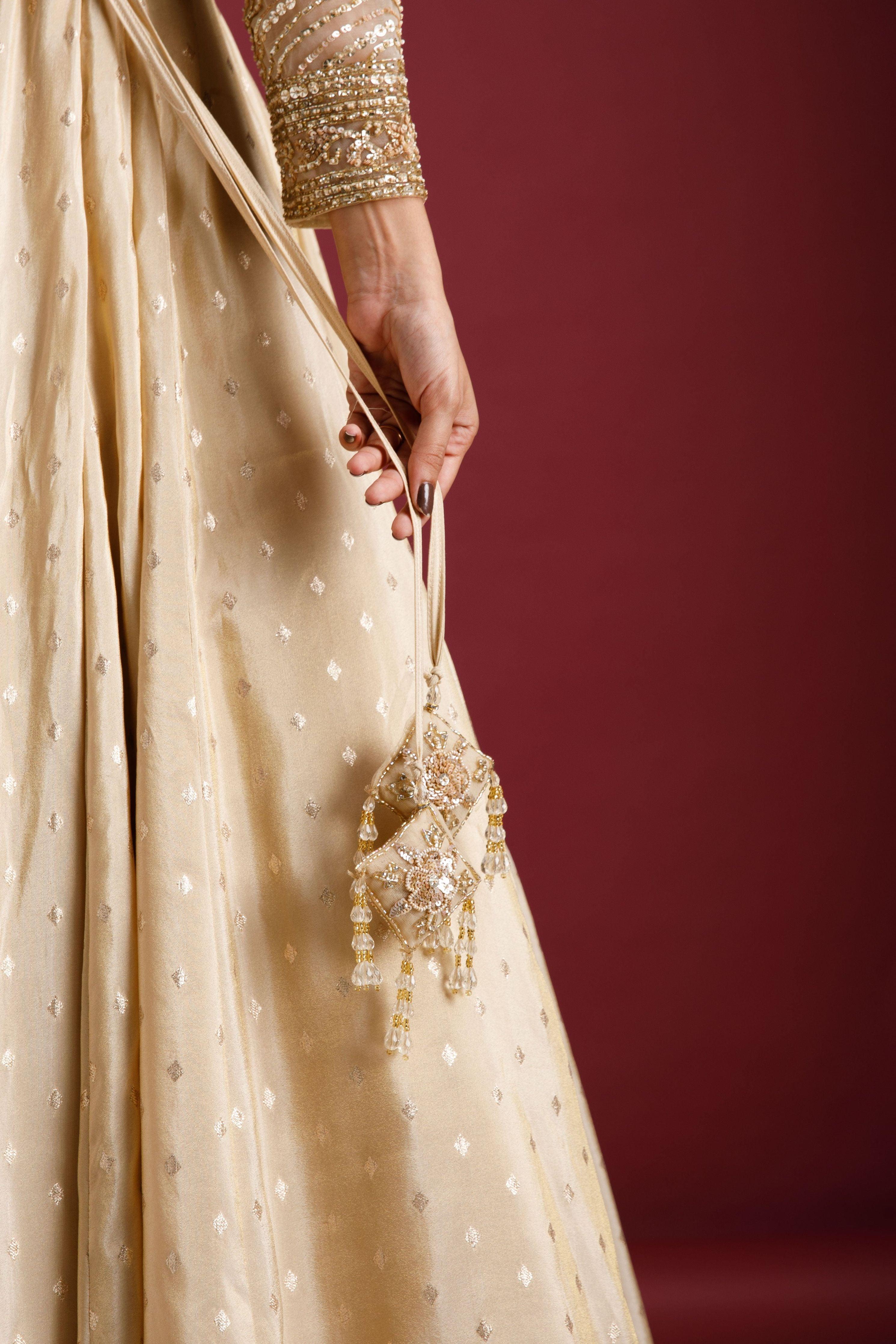 Beige Sequin Embriodred Lehenga Set - Mokshaa
