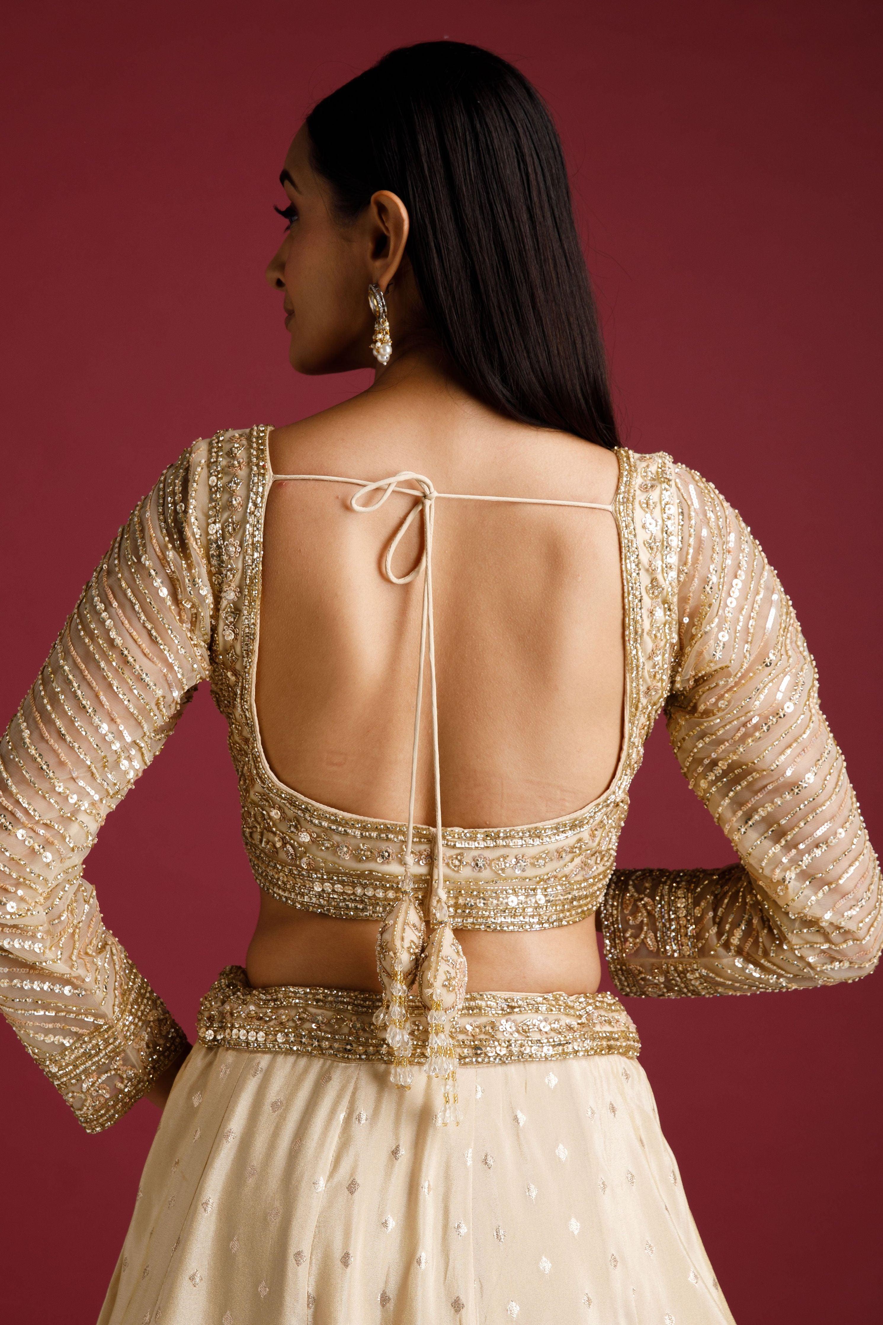 Beige Sequin Embriodred Lehenga Set - Mokshaa