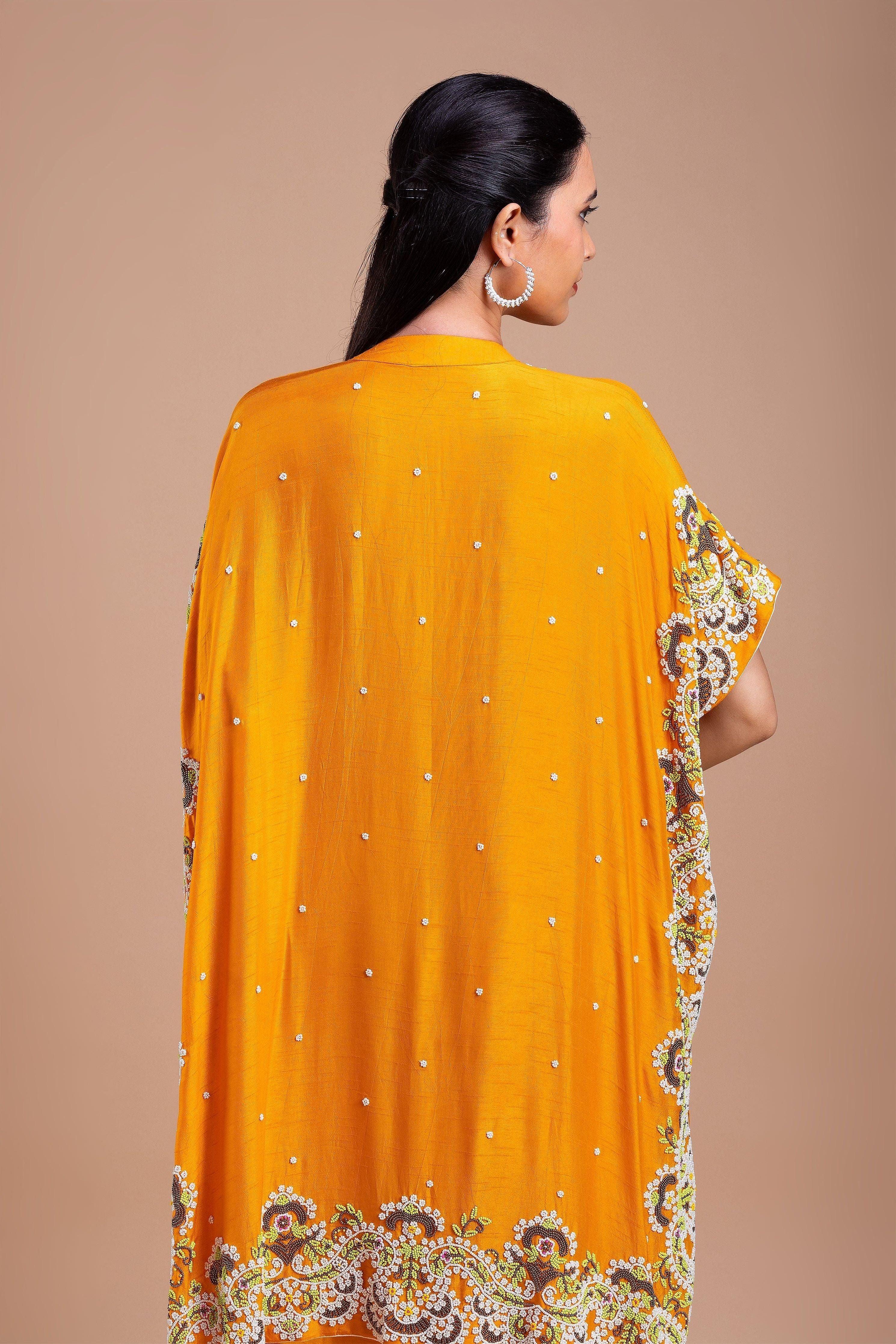 Mustard Yellow Kaftan Style Indowestern Set Mokshaa