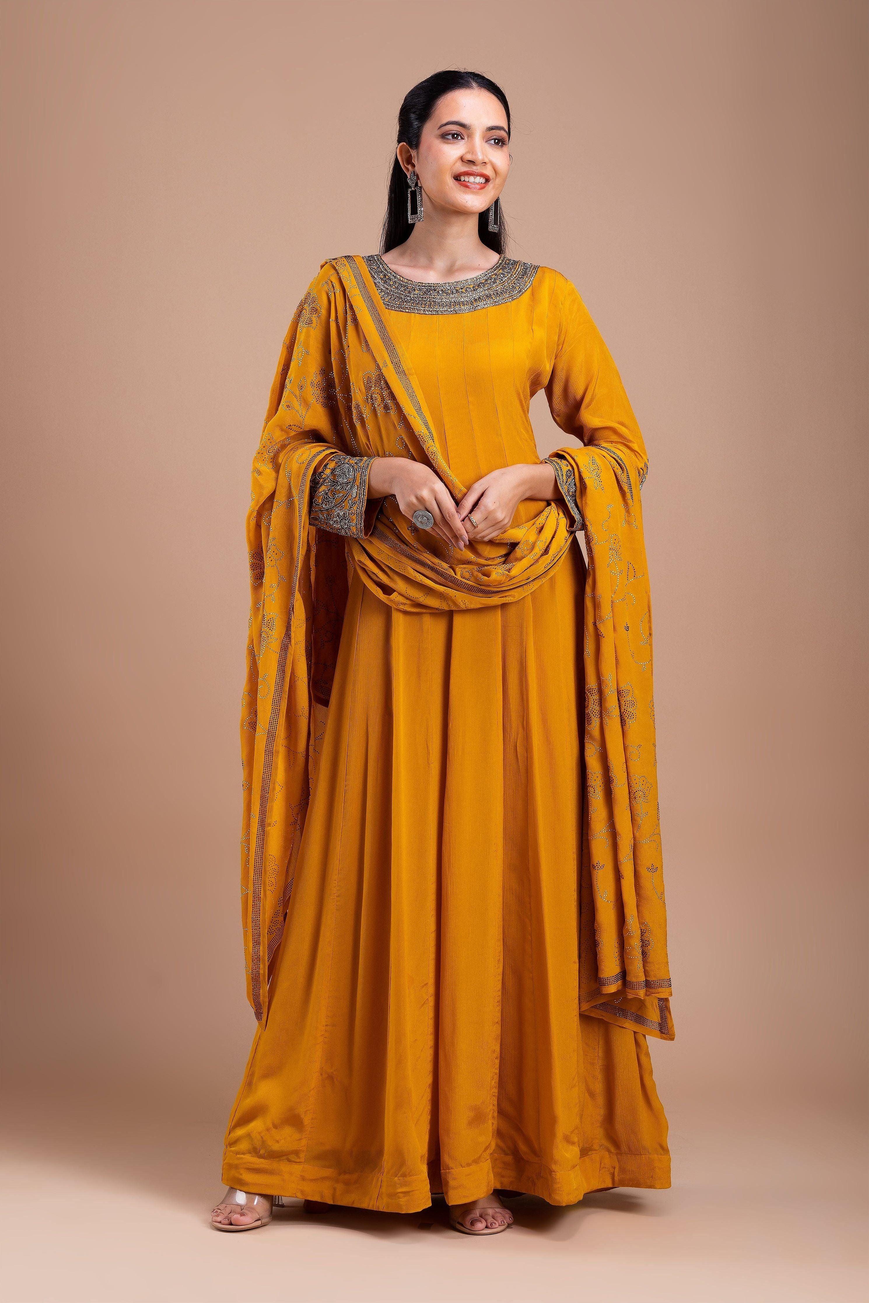 Mustard Embellished Anarkali Suit Mokshaa