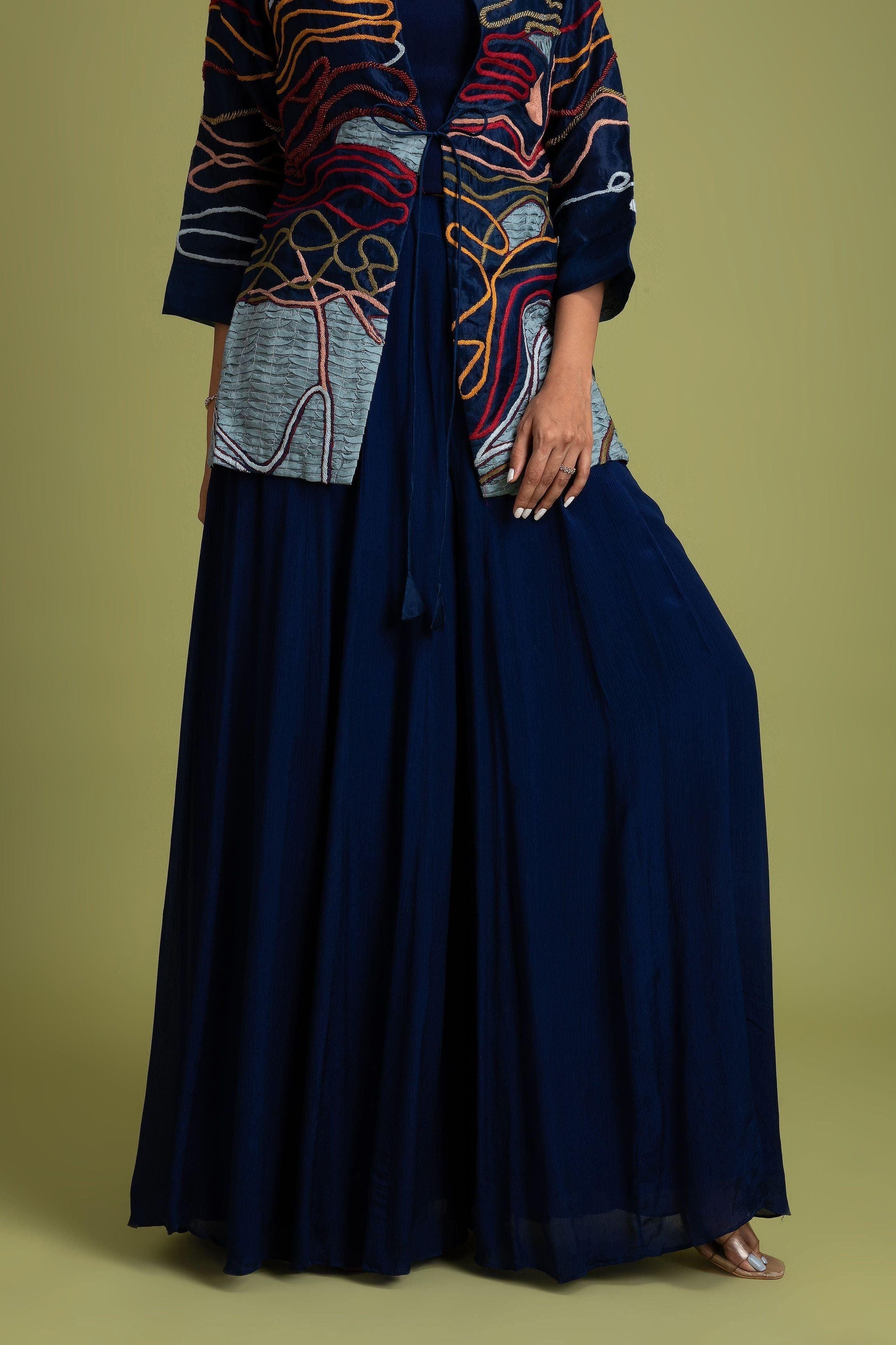 Navy Blue Organza Indo-Western - Mokshaa