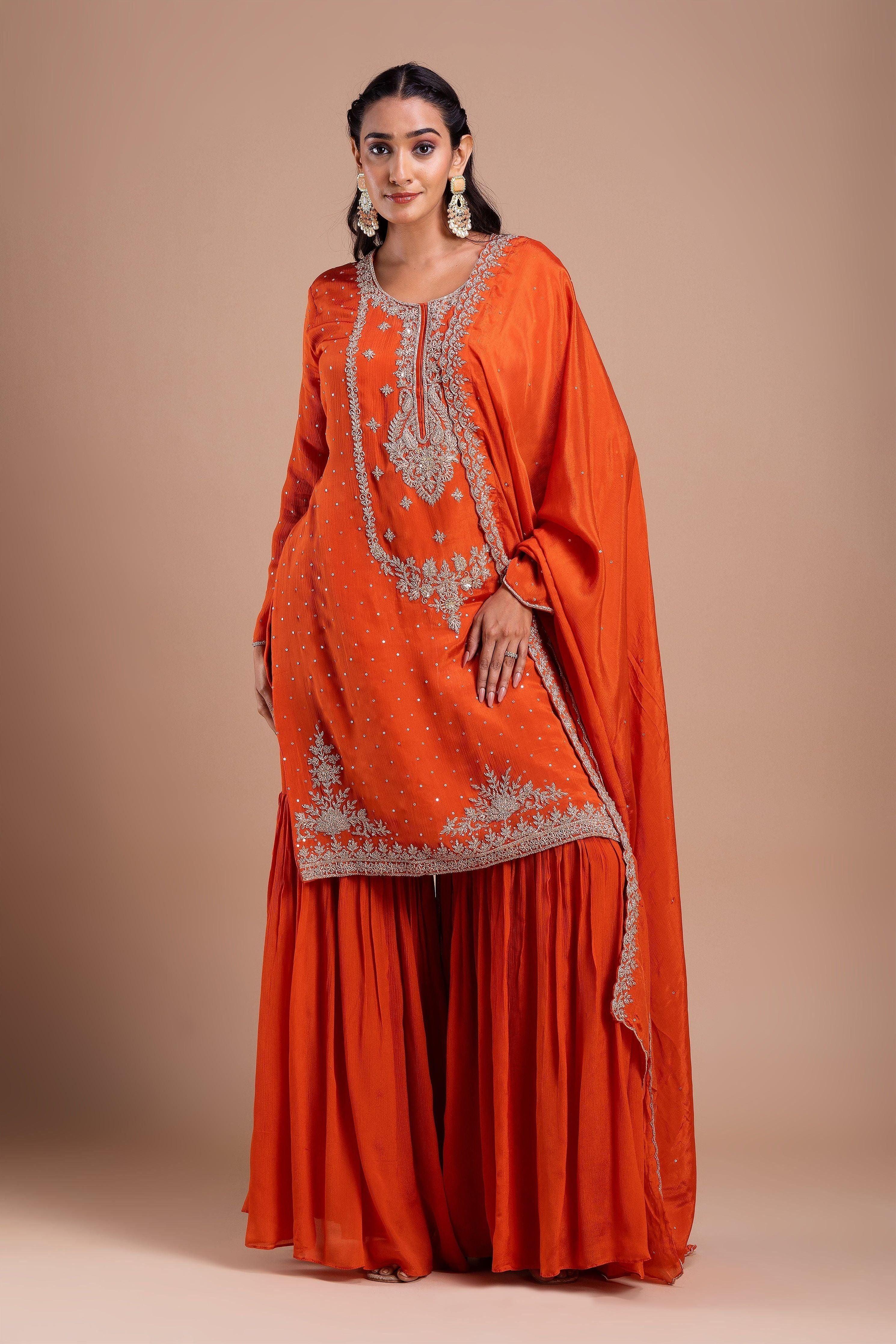 Burnt Orange Sharara Set Mokshaa