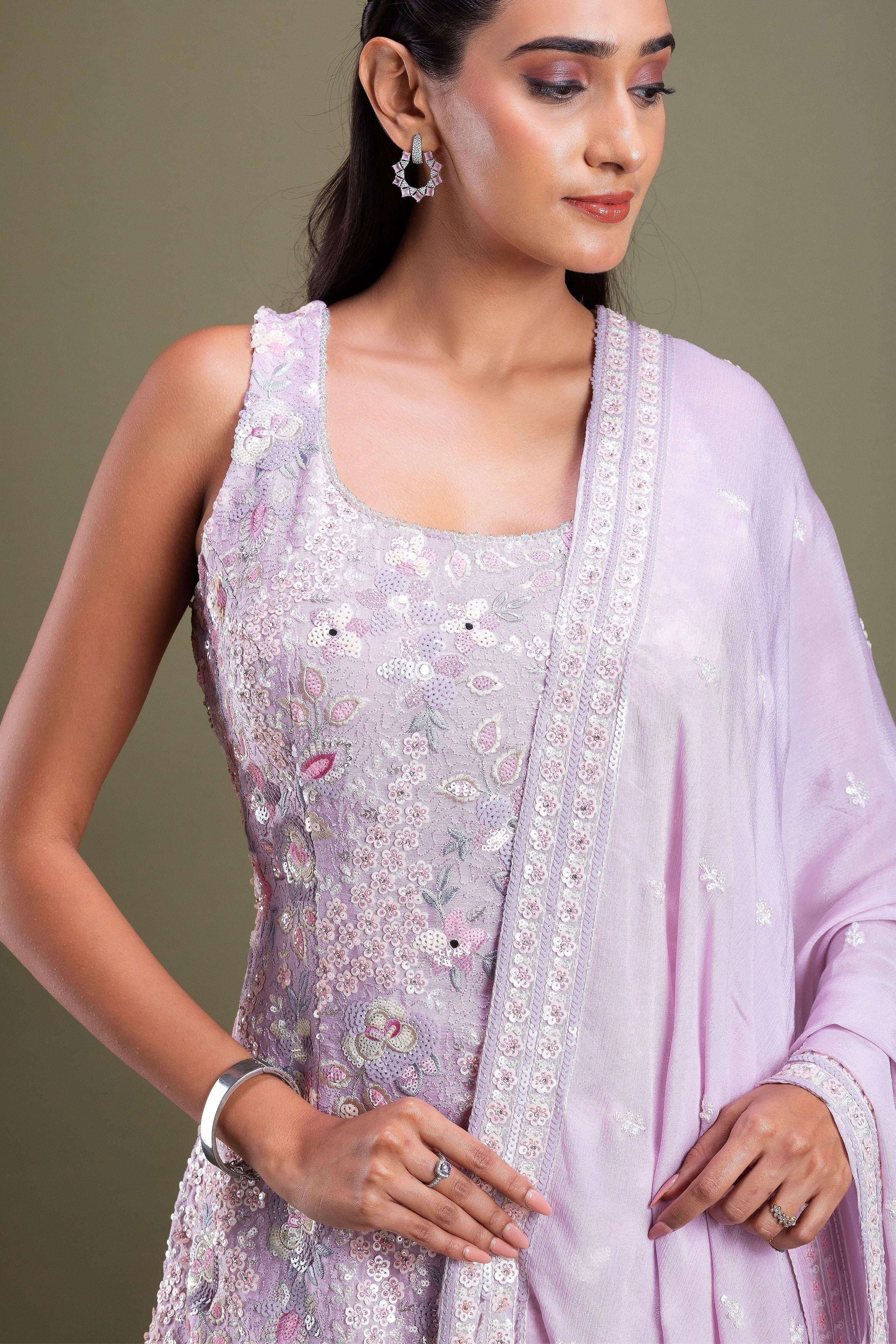 Lavender Embroidered Sharara Set Mokshaa