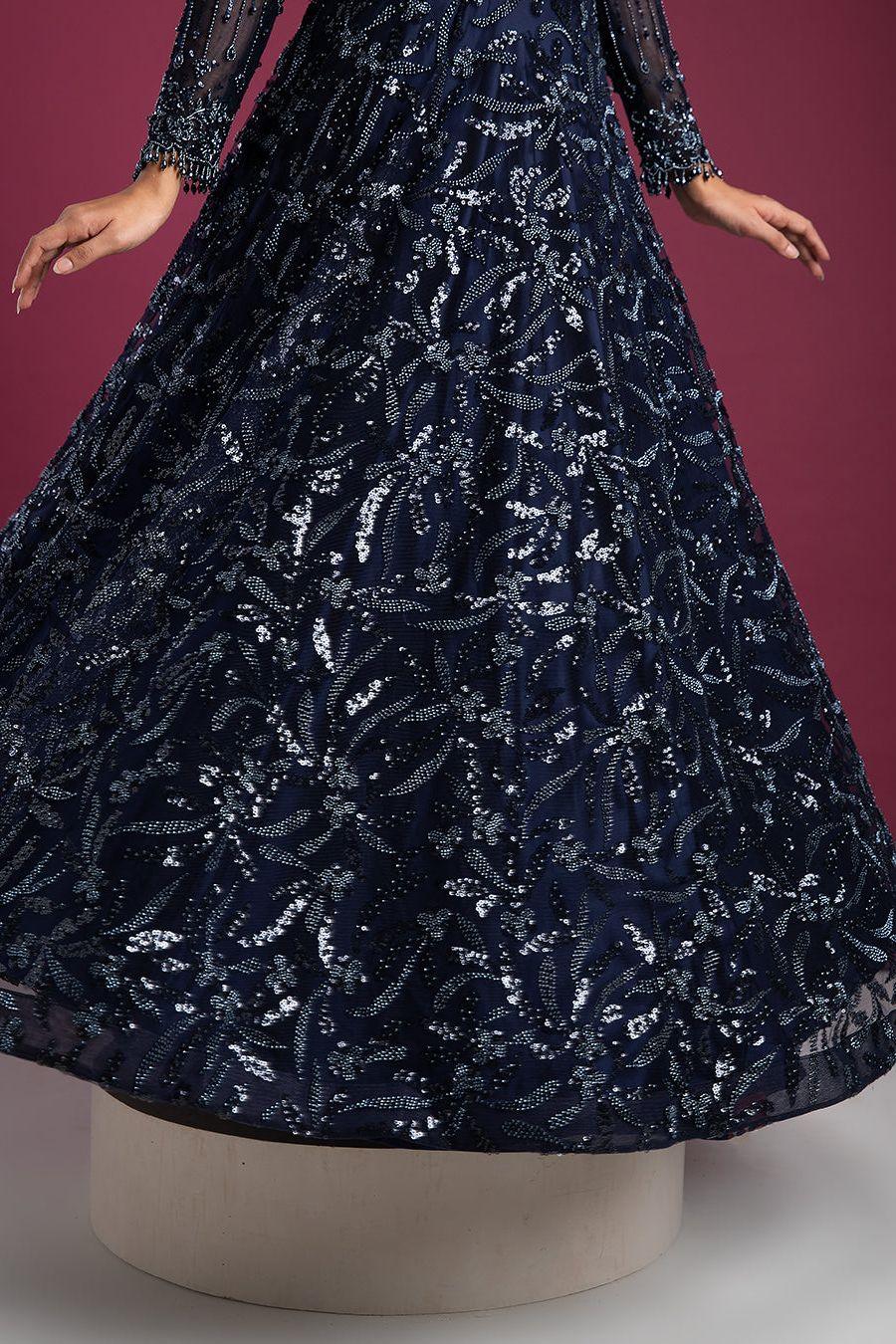 Navy Blue Sequin Lehenga Set - Mokshaa