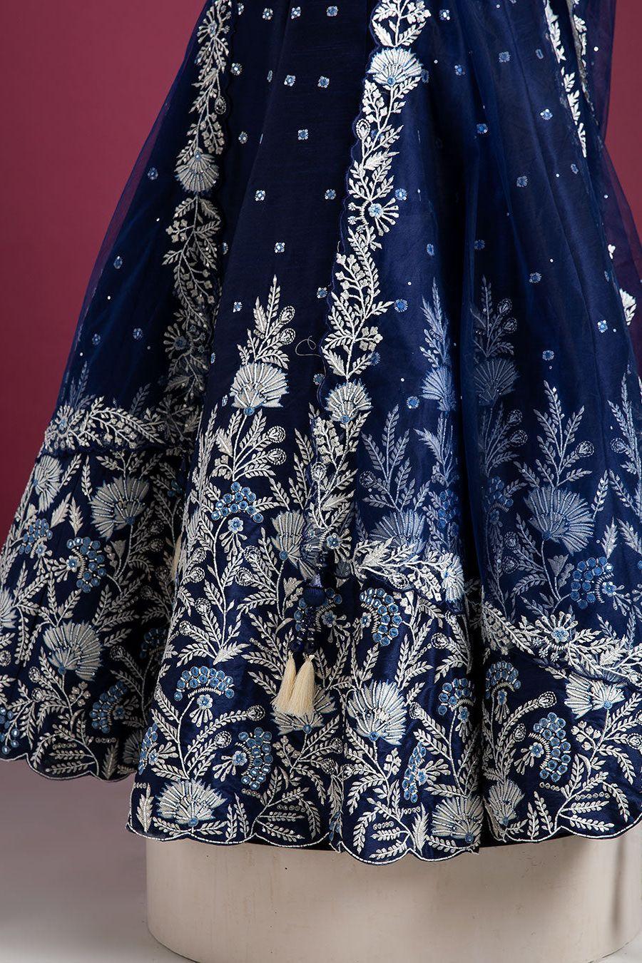 Navy Blue Raw Silk Lehenga Set - Mokshaa