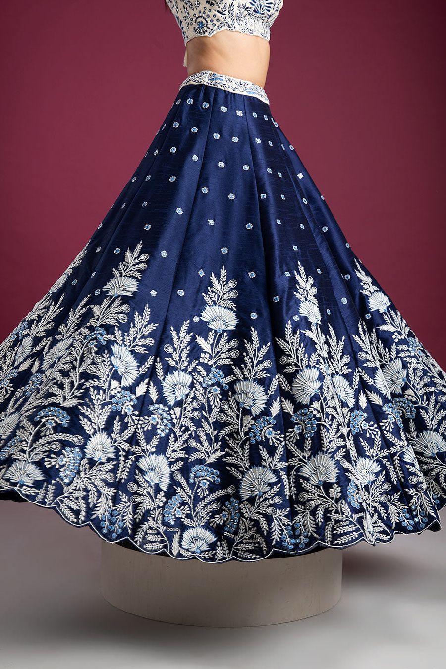 Navy Blue Raw Silk Lehenga Set - Mokshaa
