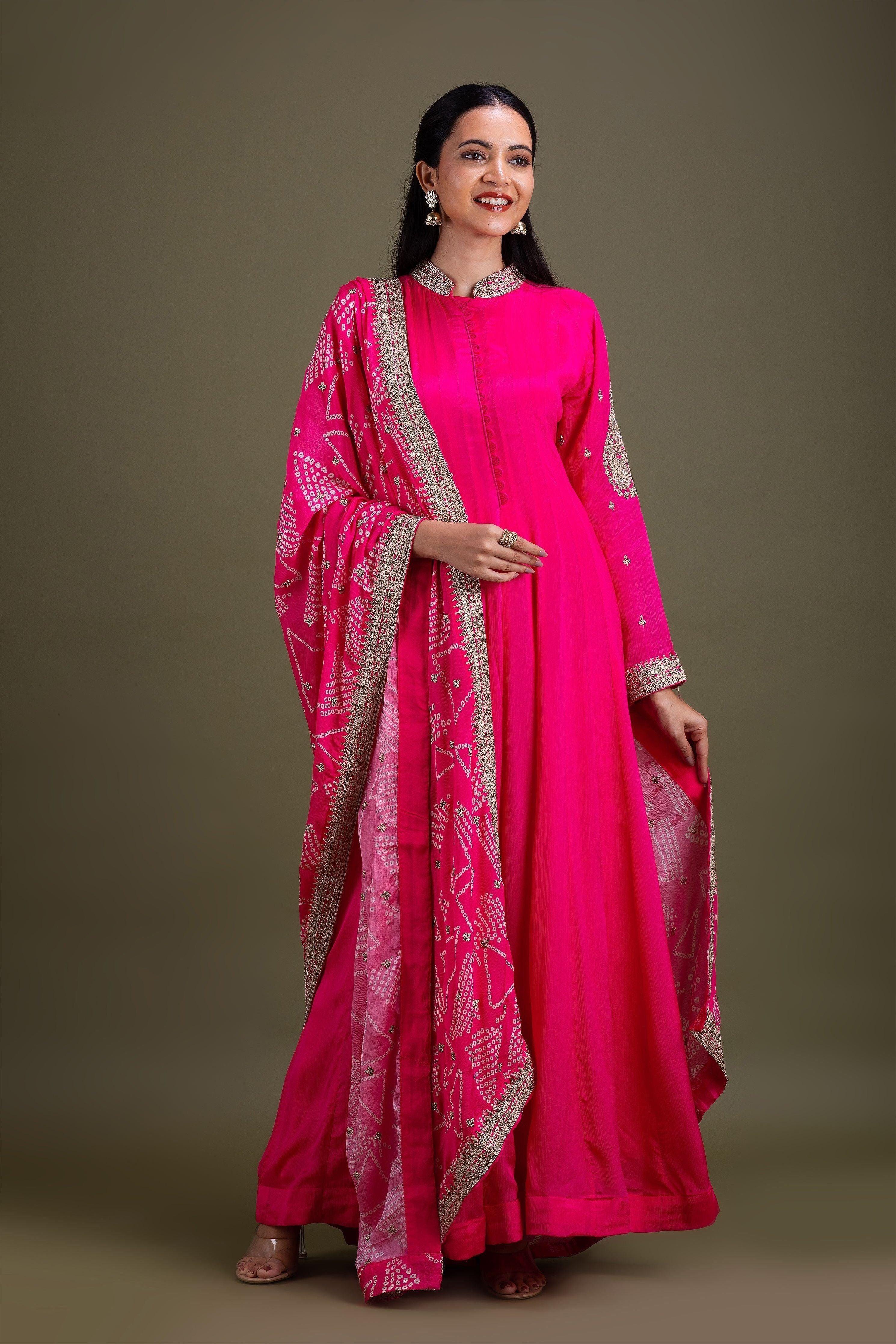Fuchsia Pink Anarkali Set with Embroidered Dupatta Mokshaa