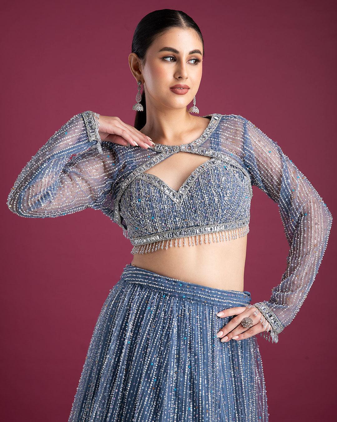 Midnight Blue Embellished Lehenga - Mokshaa