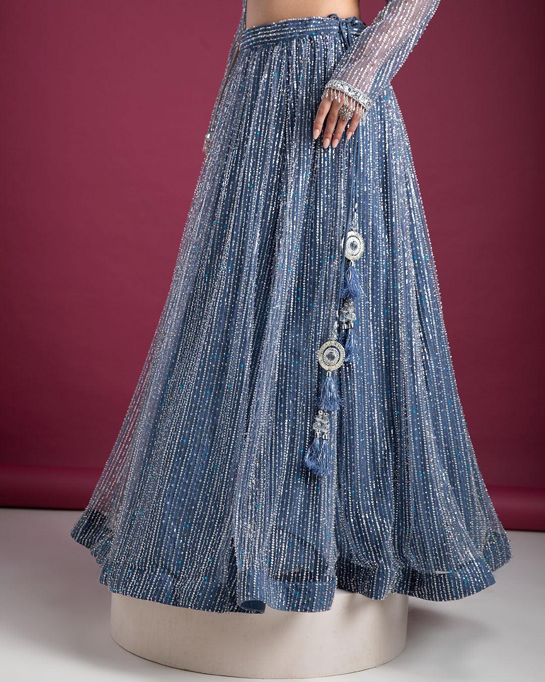 Midnight Blue Embellished Lehenga - Mokshaa
