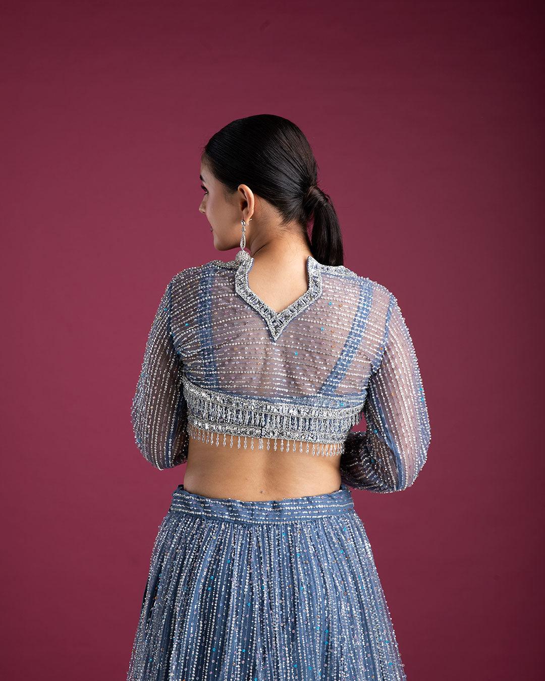 Midnight Blue Embellished Lehenga - Mokshaa