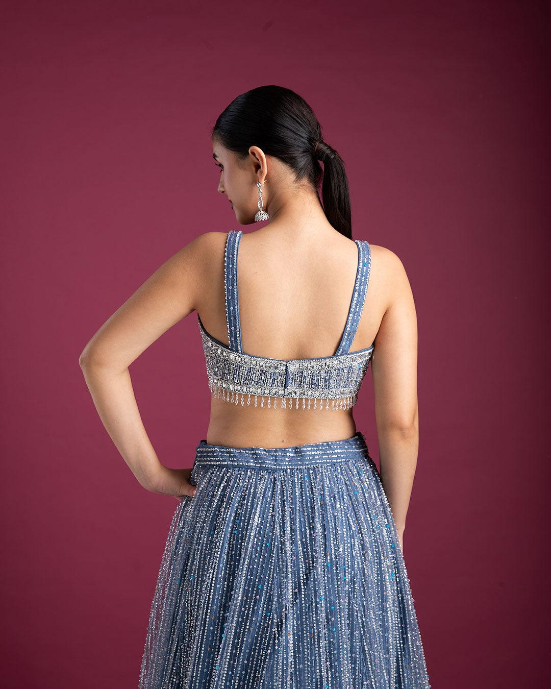 Midnight Blue Embellished Lehenga - Mokshaa