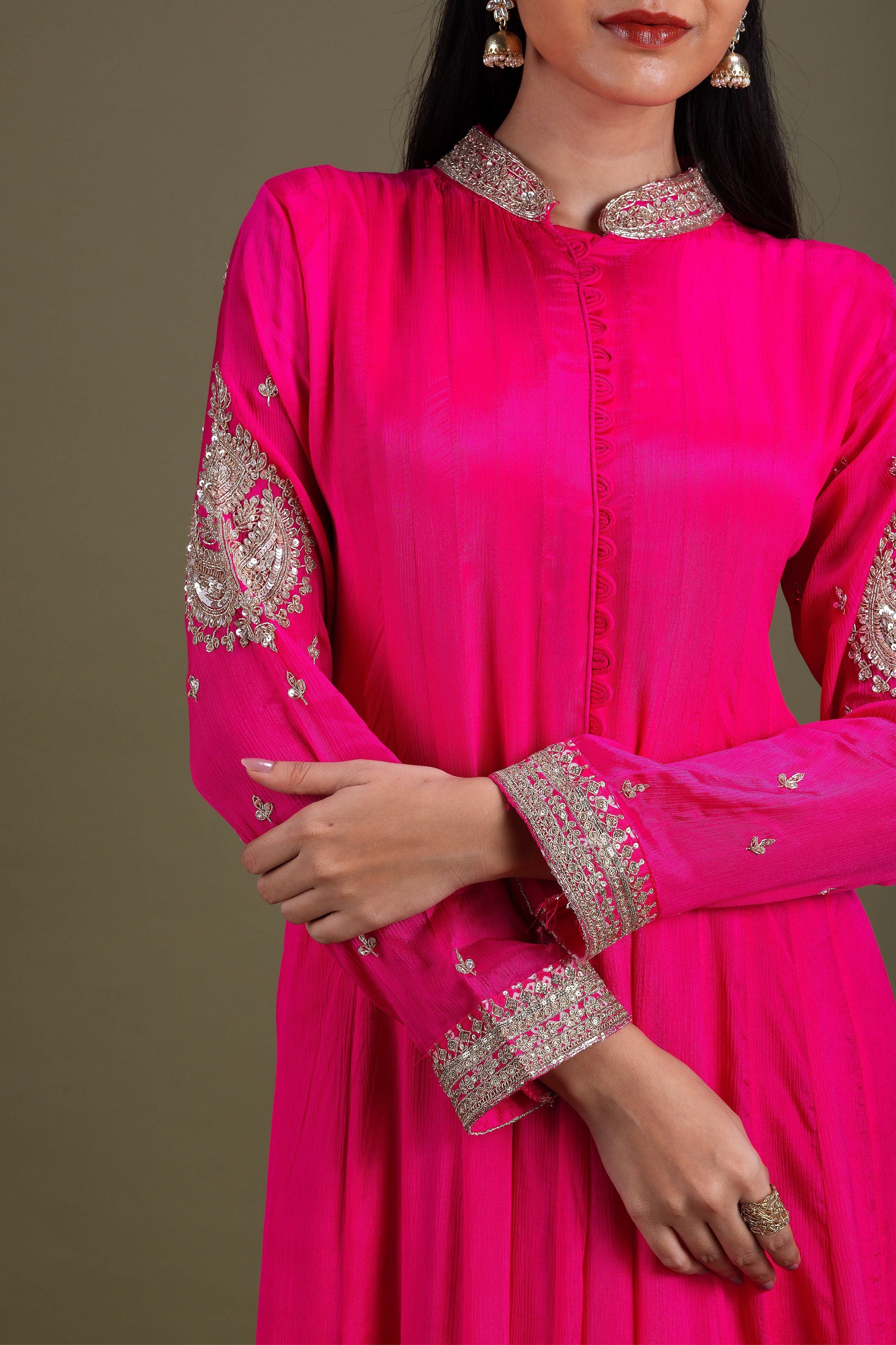 Fuchsia Pink Anarkali Set with Embroidered Dupatta Mokshaa