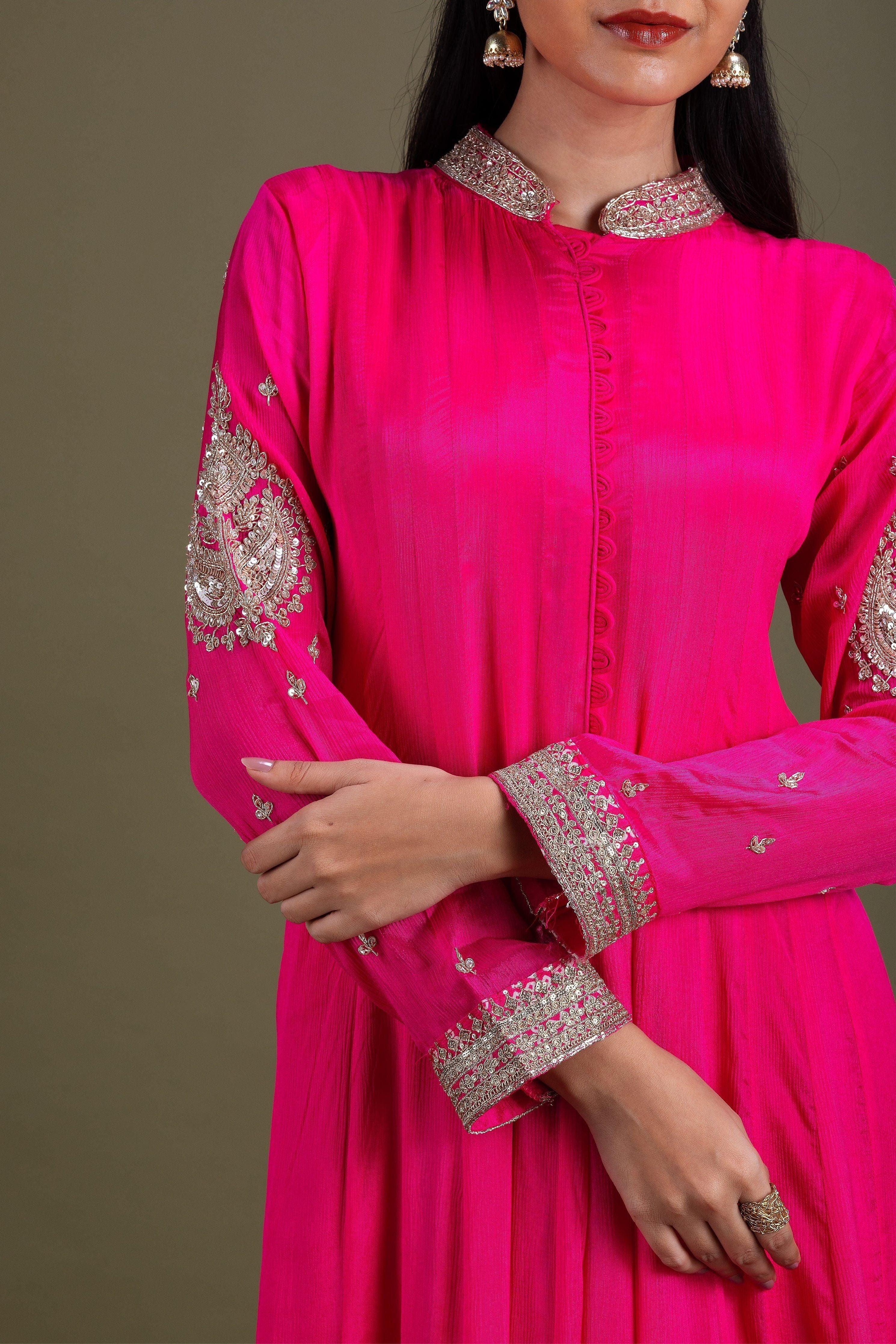 Fuchsia Pink Anarkali Set with Embroidered Dupatta Mokshaa