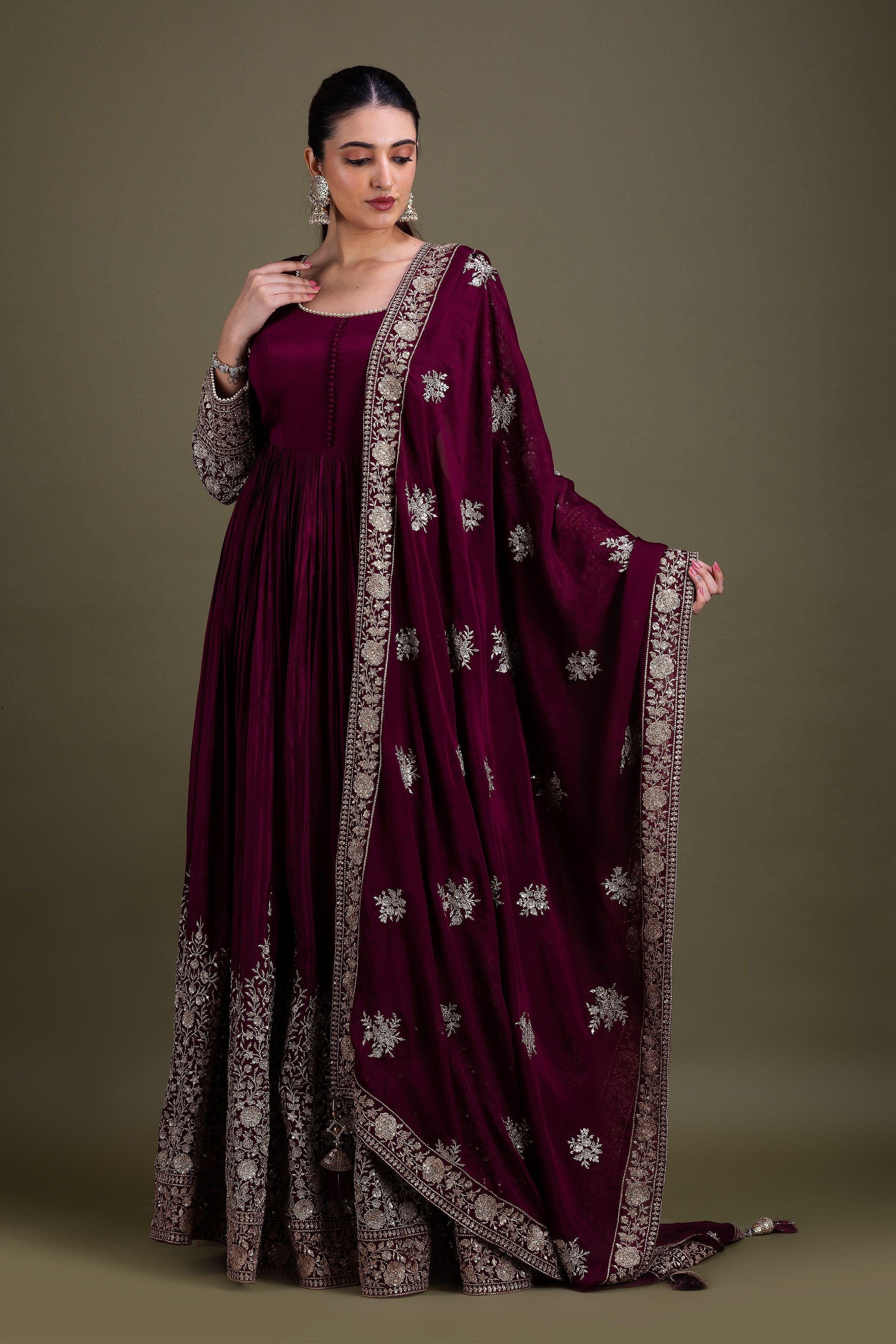 Deep Maroon Embellished Anarkali Set Mokshaa