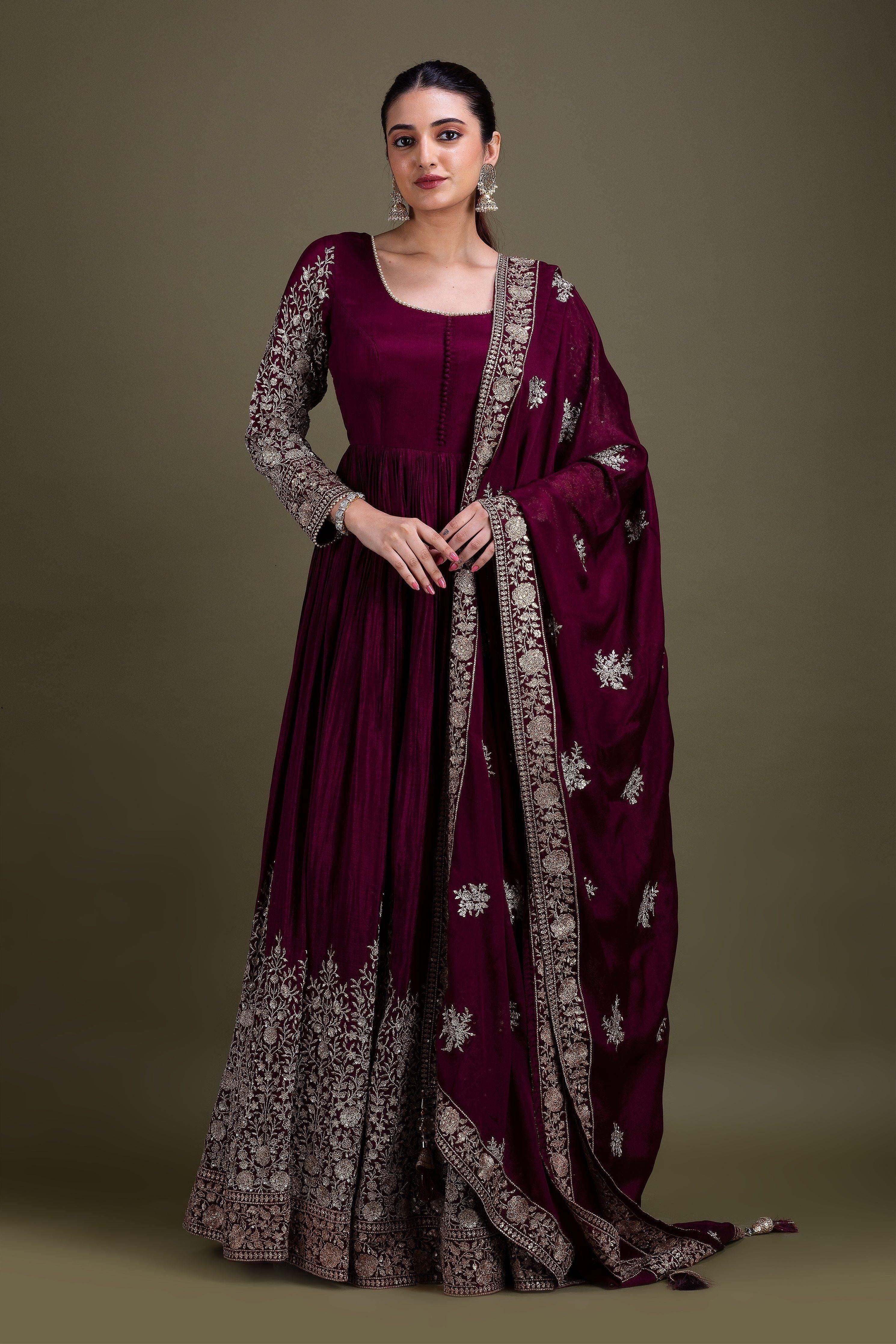 Deep Maroon Embellished Anarkali Set Mokshaa
