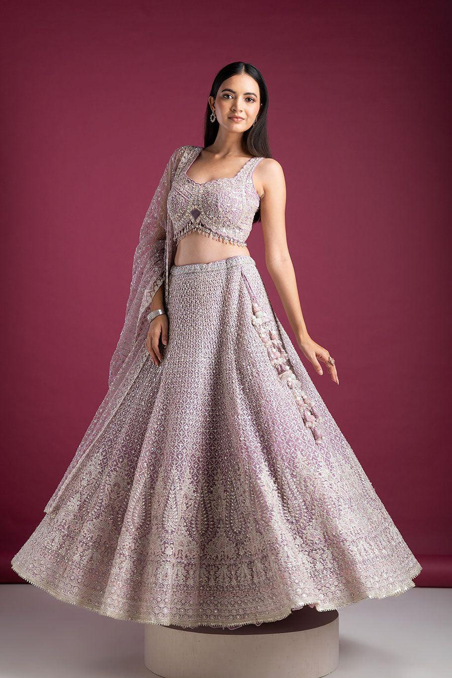 Pastel Lilac Intricately Embroidered Bridal Lehenga - Mokshaa