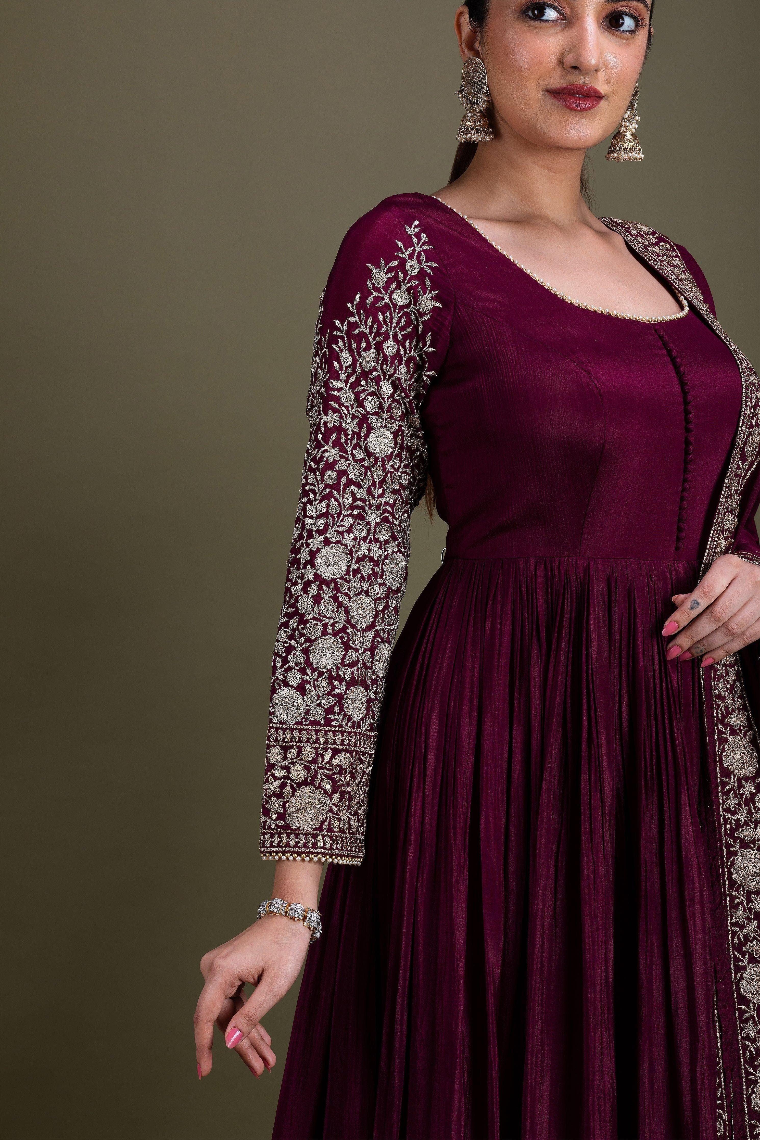 Deep Maroon Embellished Anarkali Set Mokshaa