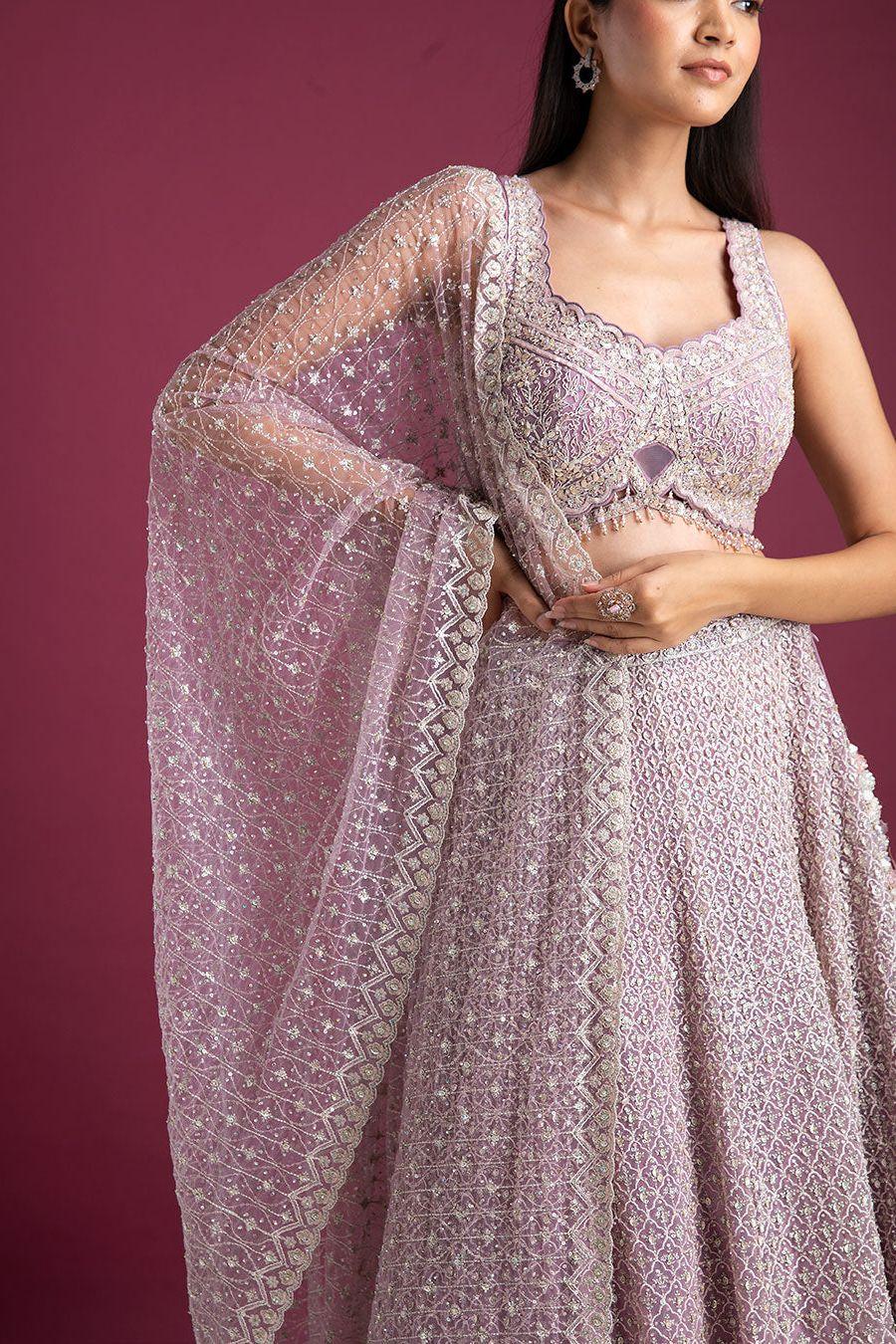 Pastel Lilac Intricately Embroidered Bridal Lehenga - Mokshaa