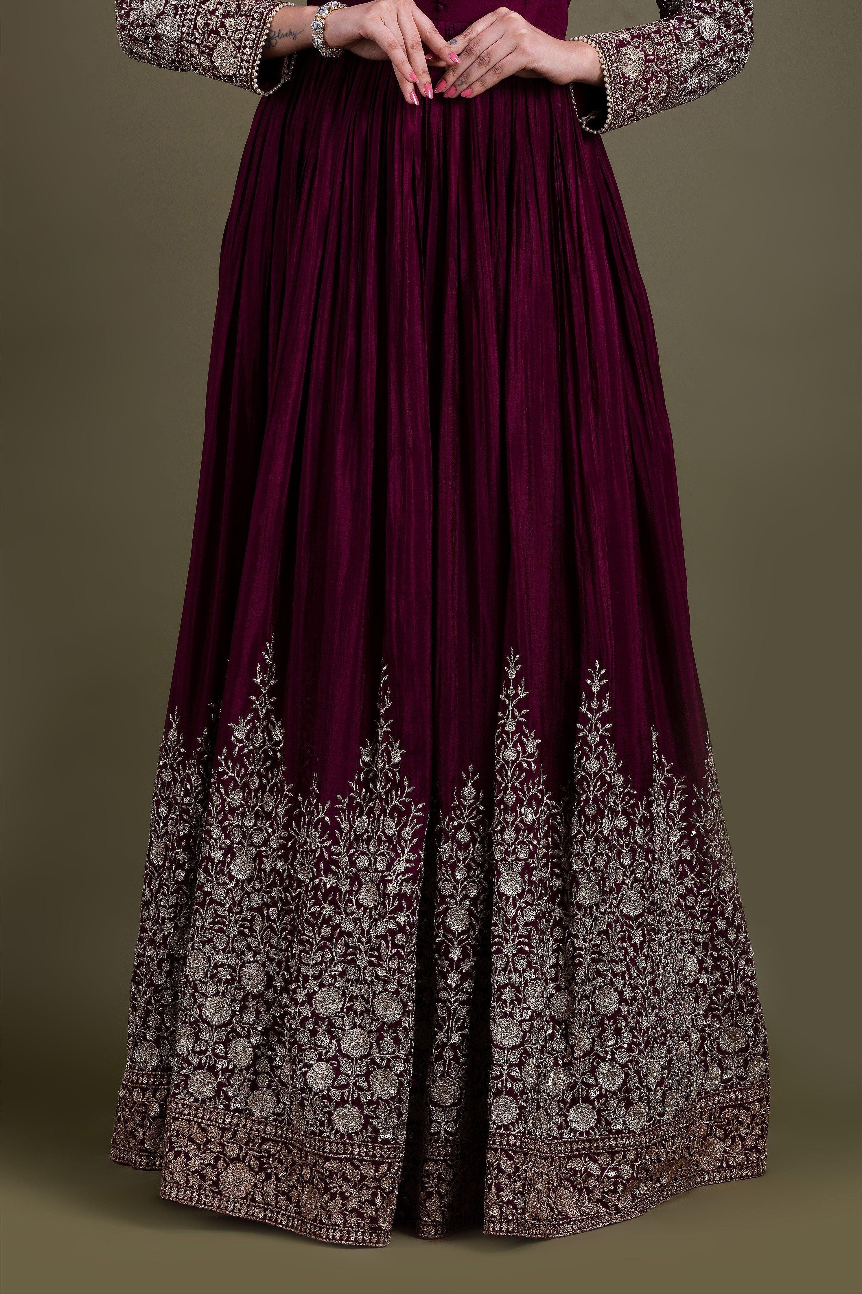 Deep Maroon Embellished Anarkali Set Mokshaa
