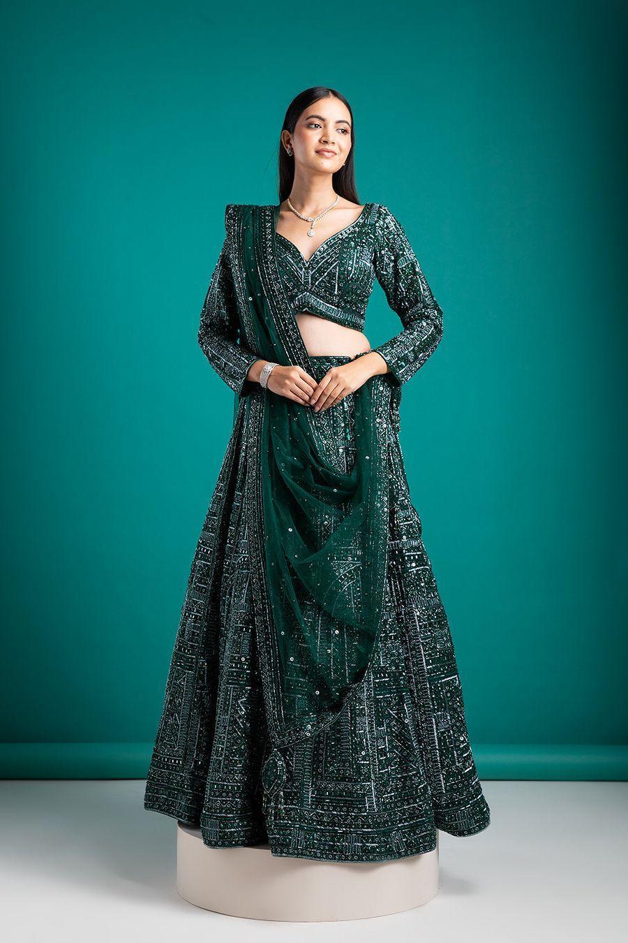 Emerald Green Lehenga - Mokshaa