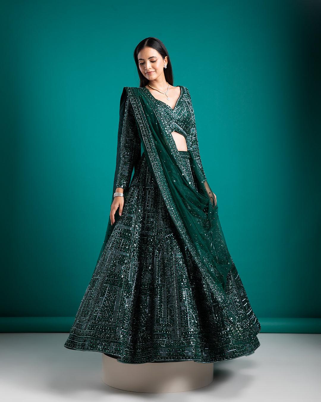 Emerald Green Lehenga - Mokshaa