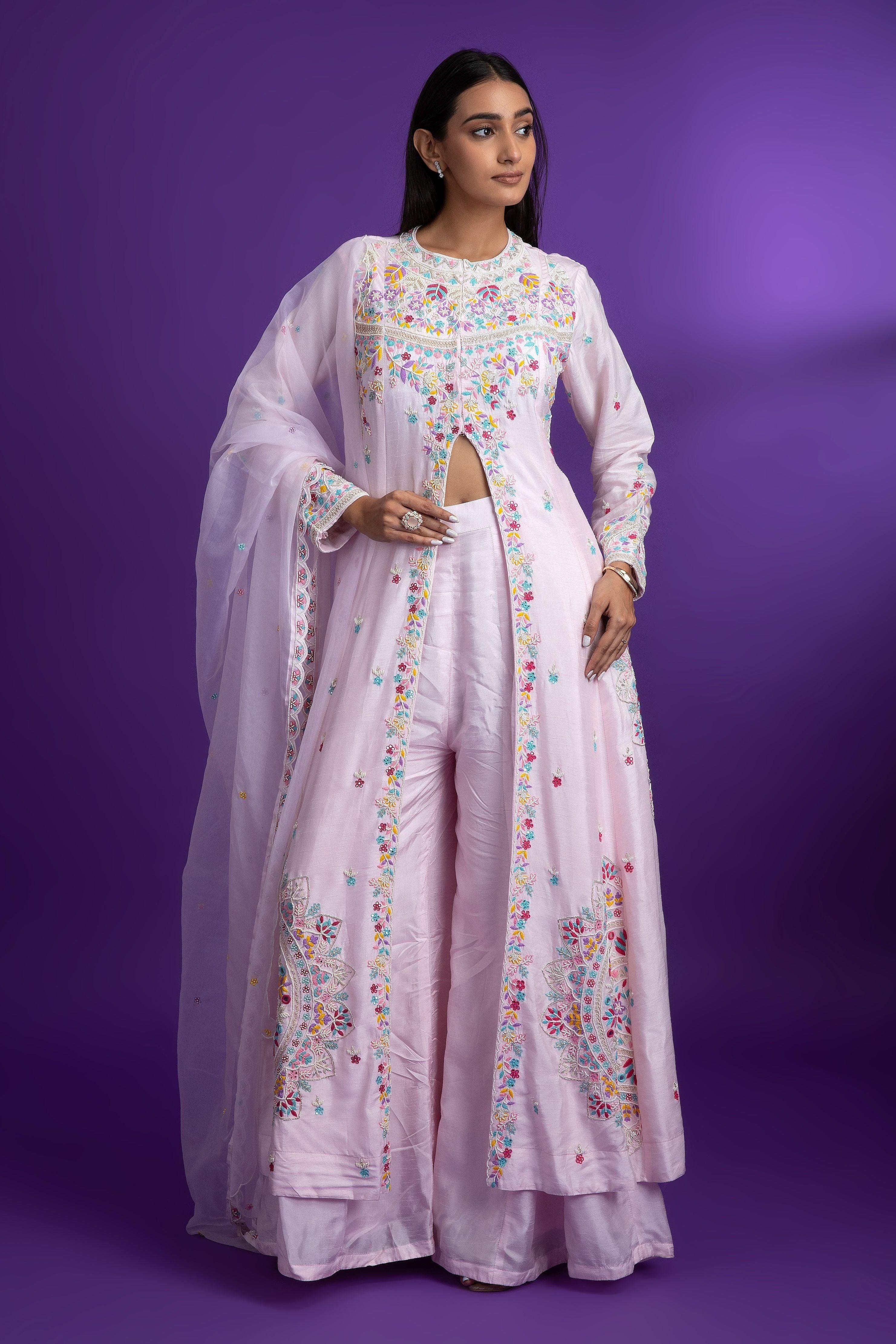 Baby Pink Silk Indo-western - Mokshaa