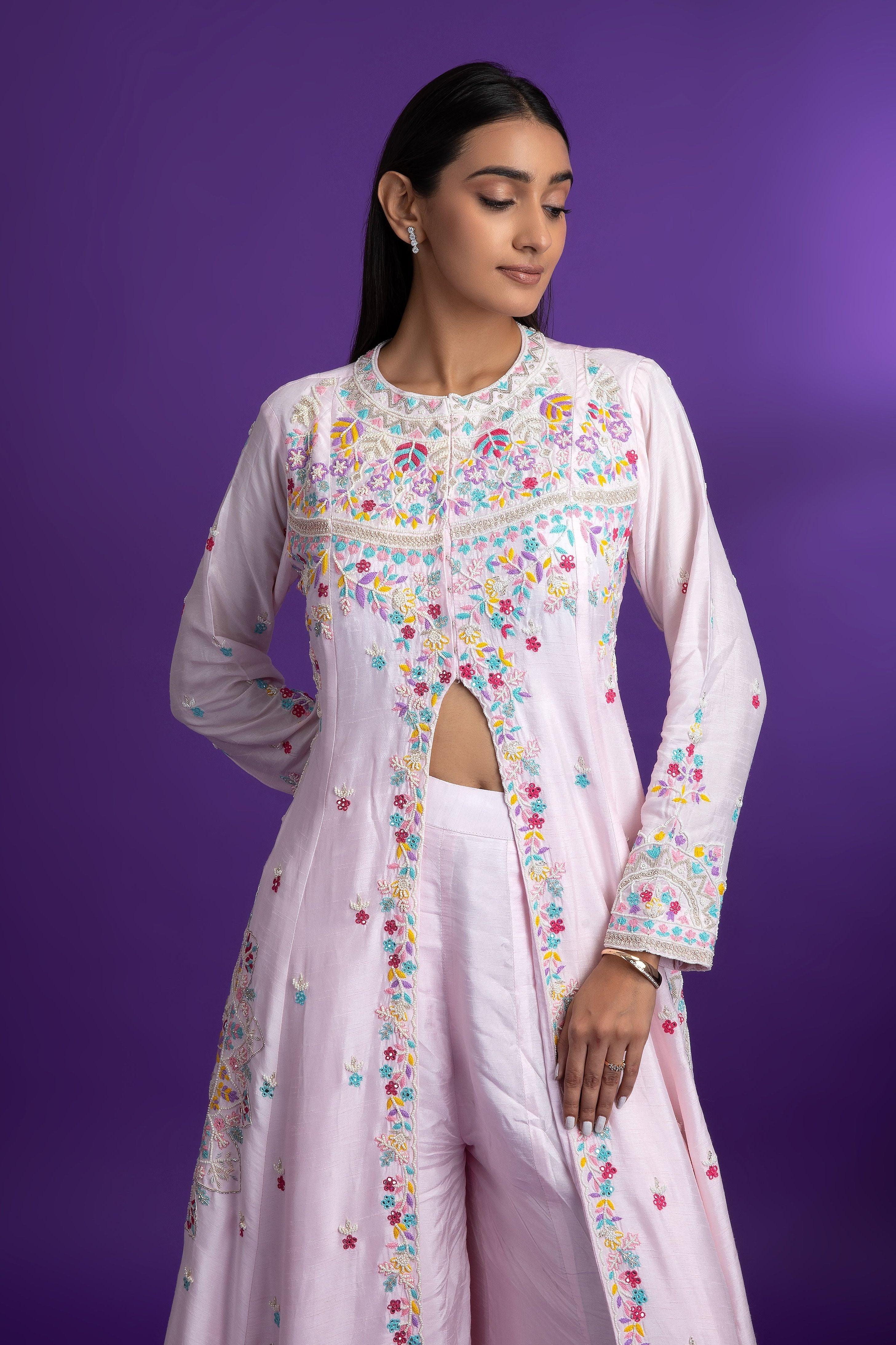 Baby Pink Silk Indo-western - Mokshaa