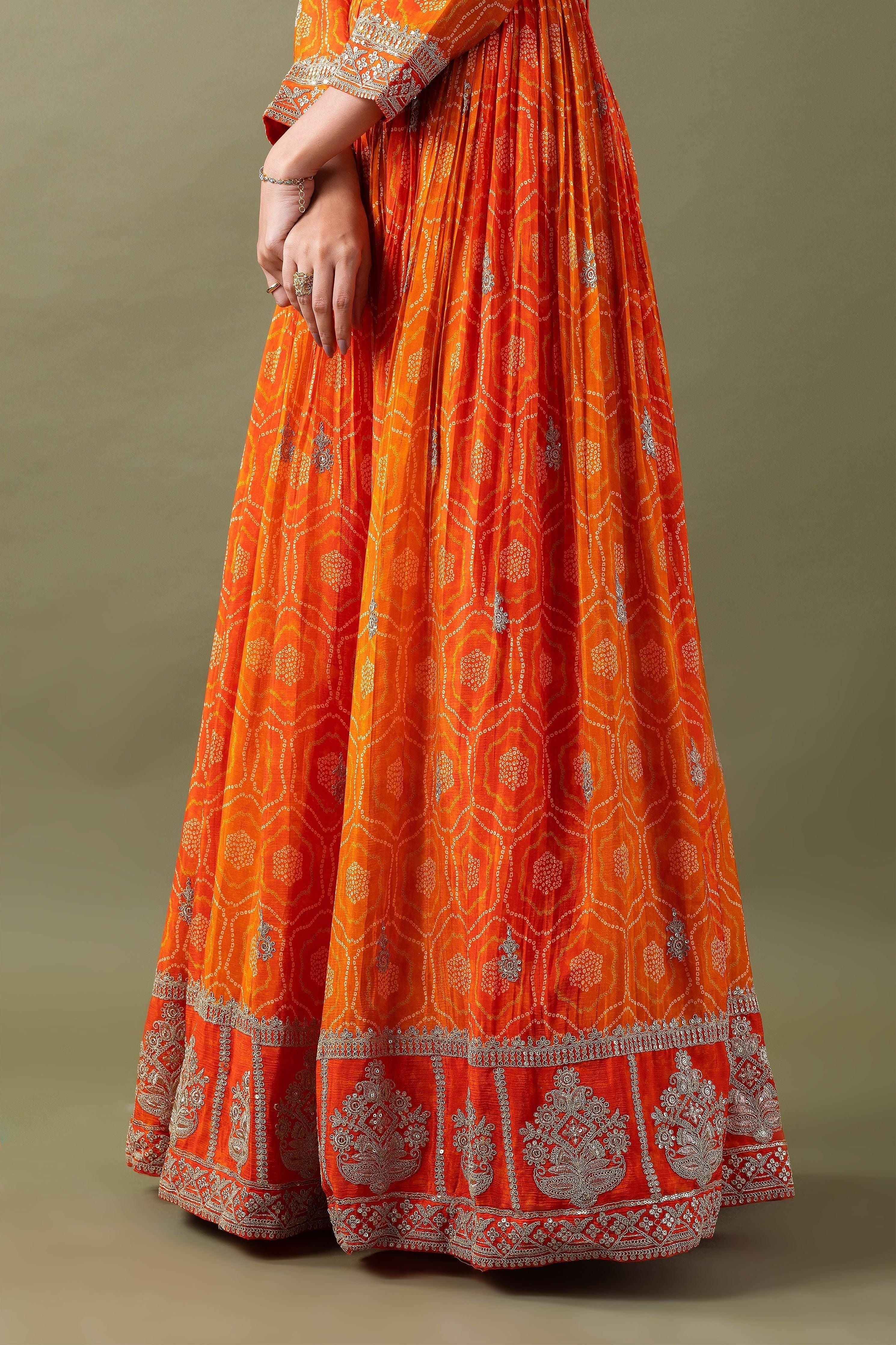 Vibrant Orange Bandhani Anarkali Set Mokshaa