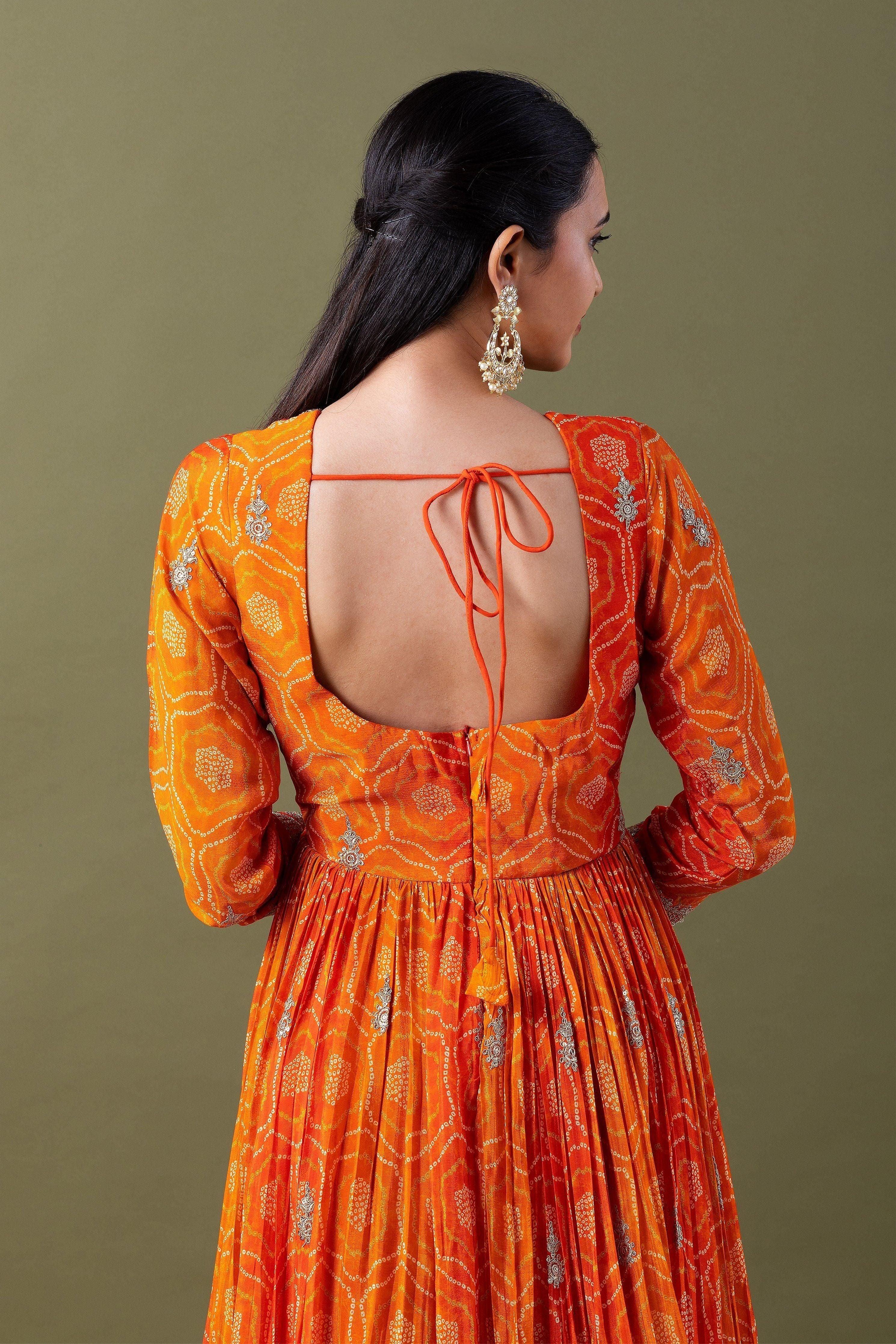 Vibrant Orange Bandhani Anarkali Set Mokshaa