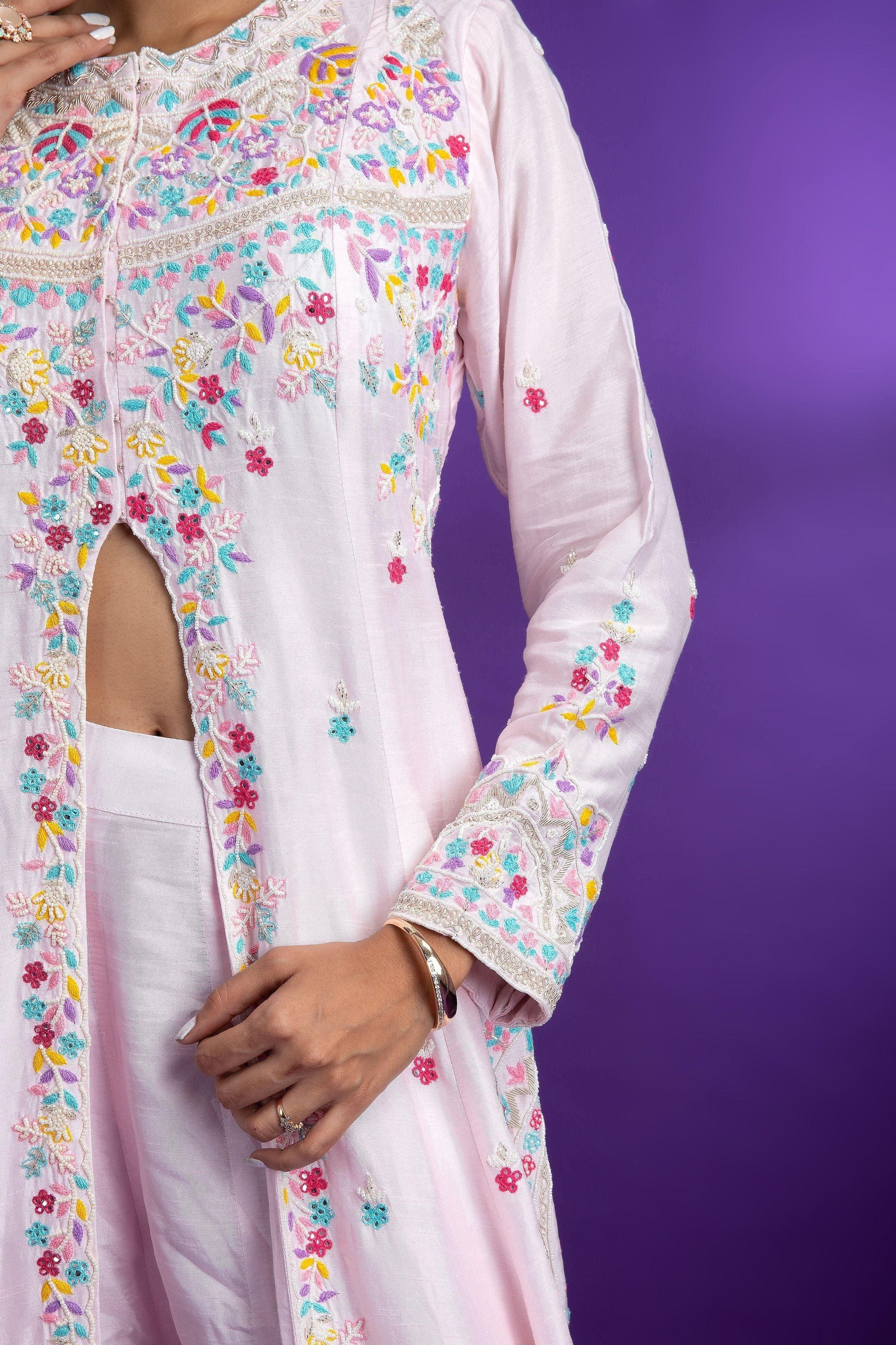 Baby Pink Silk Indo-western - Mokshaa