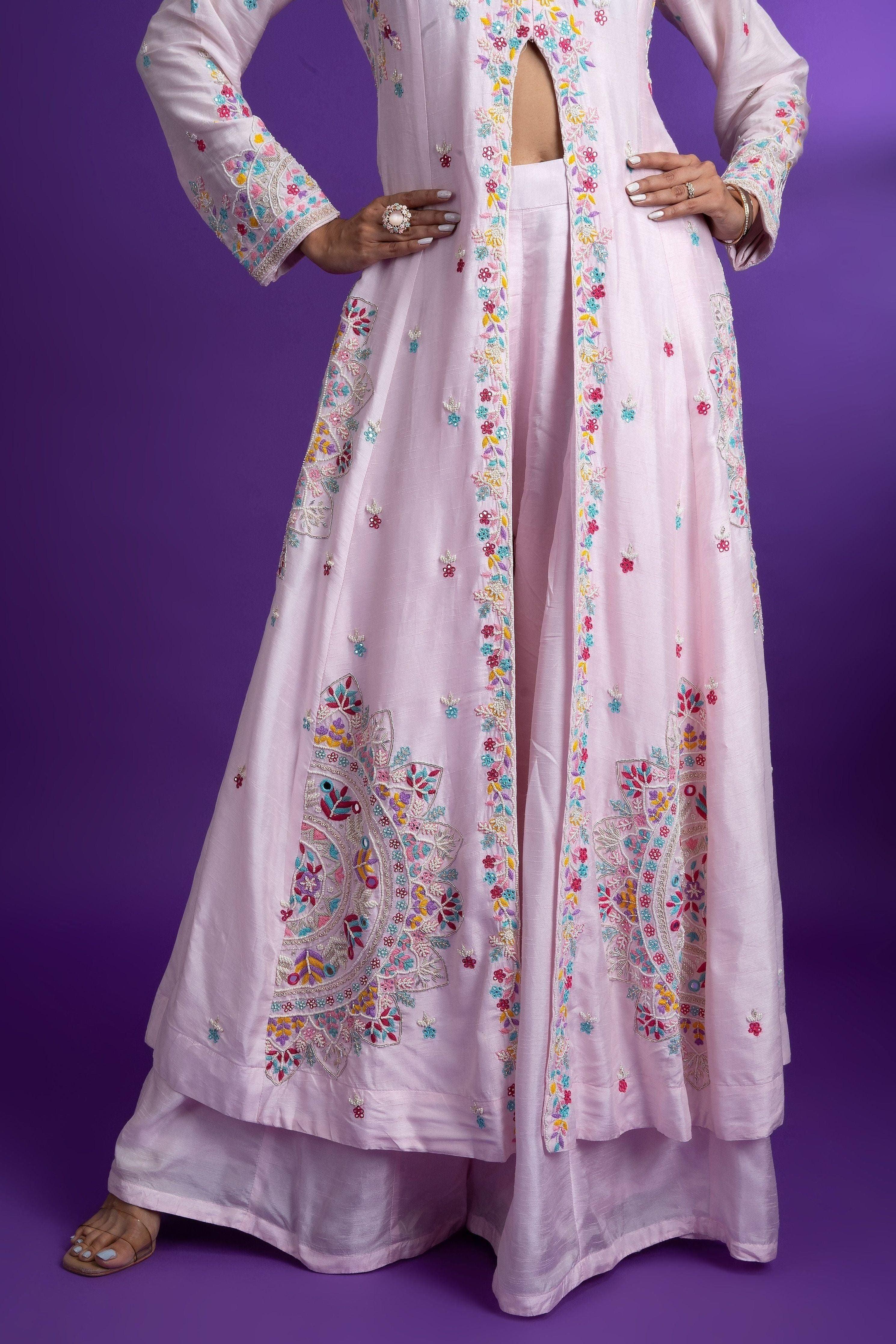 Baby Pink Silk Indo-western - Mokshaa