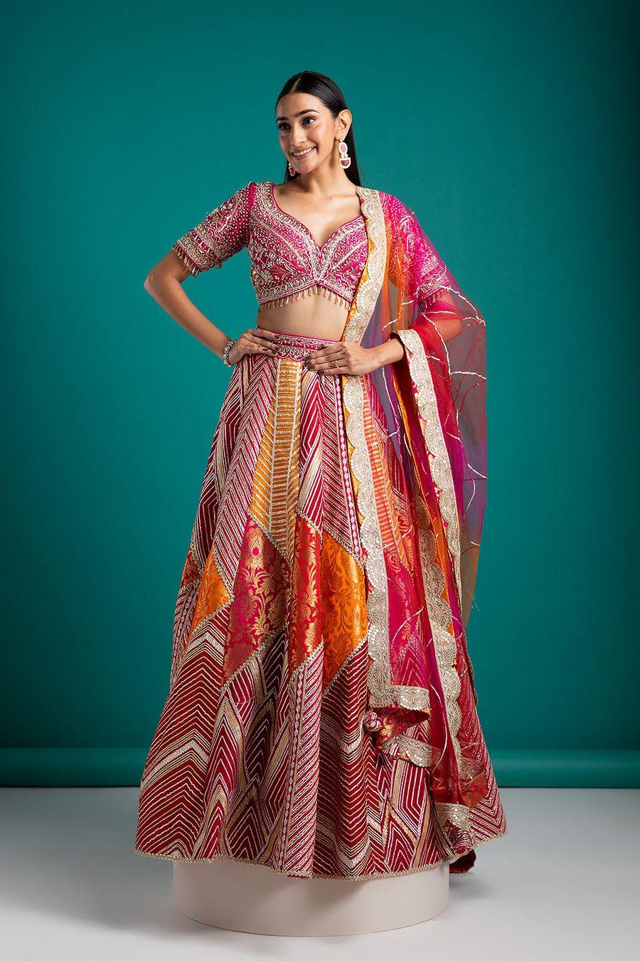 Multicolor Banarasi Silk Lehenga Set - Mokshaa