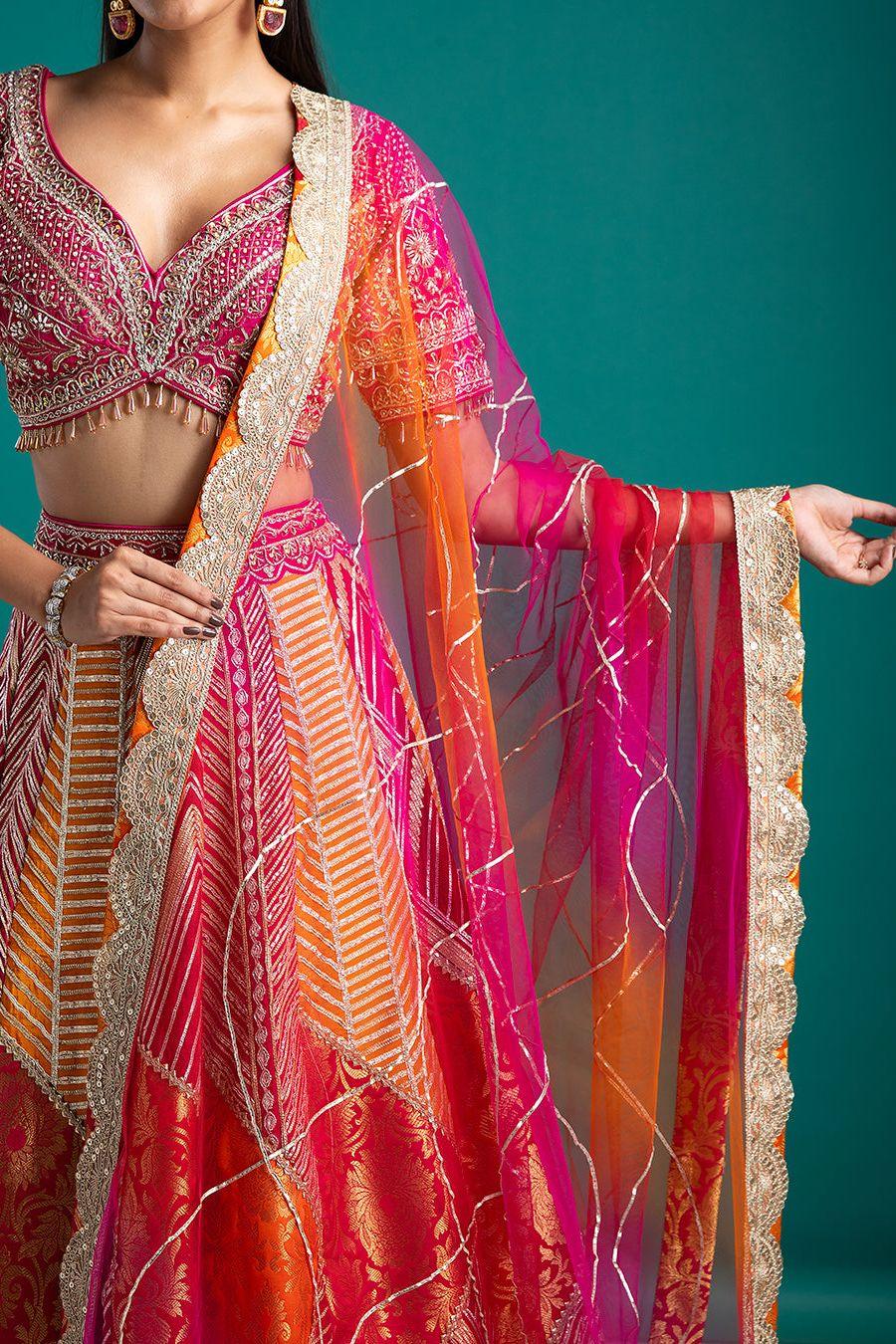 Multicolor Banarasi Silk Lehenga Set - Mokshaa