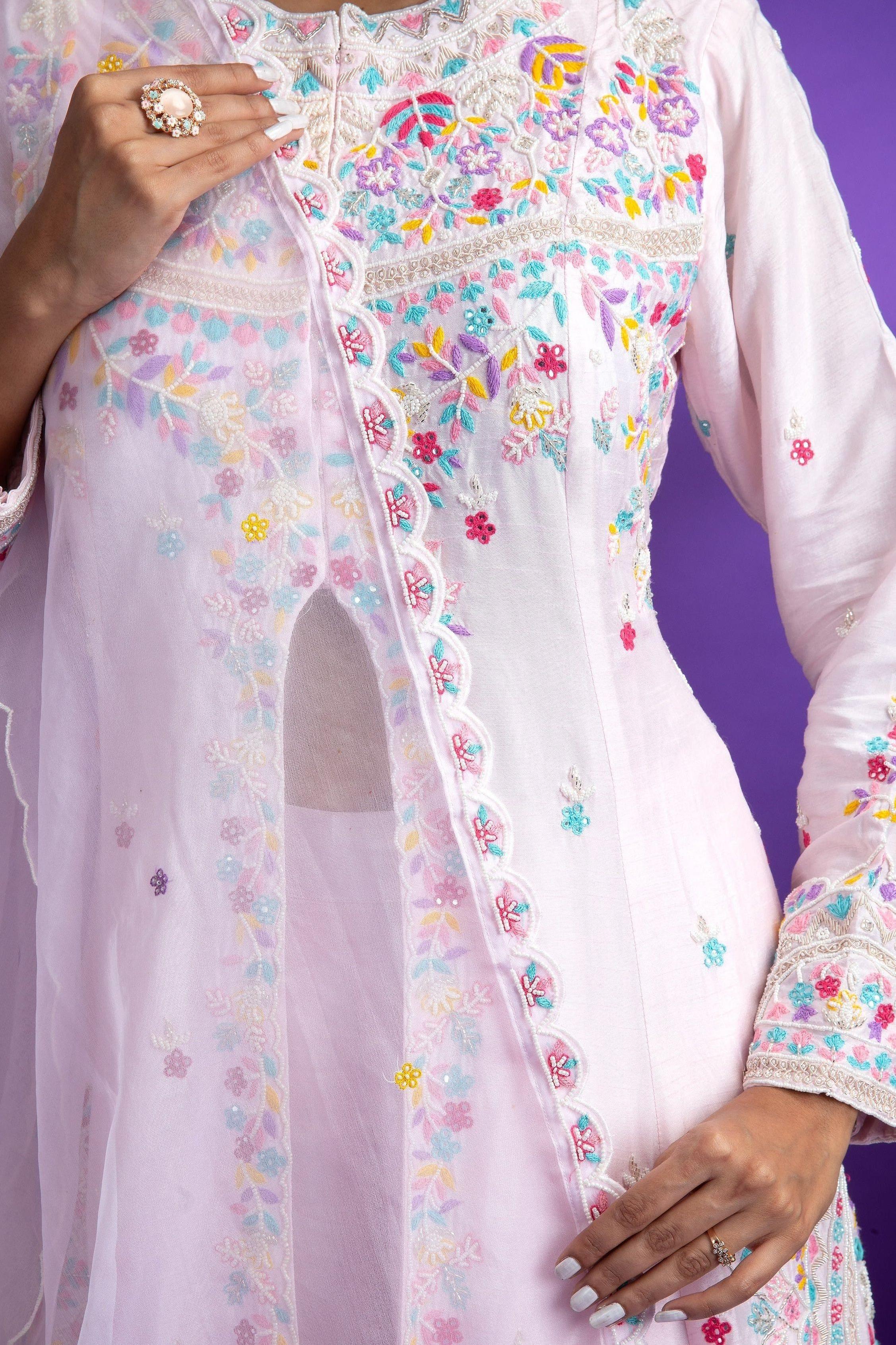 Baby Pink Silk Indo-western - Mokshaa