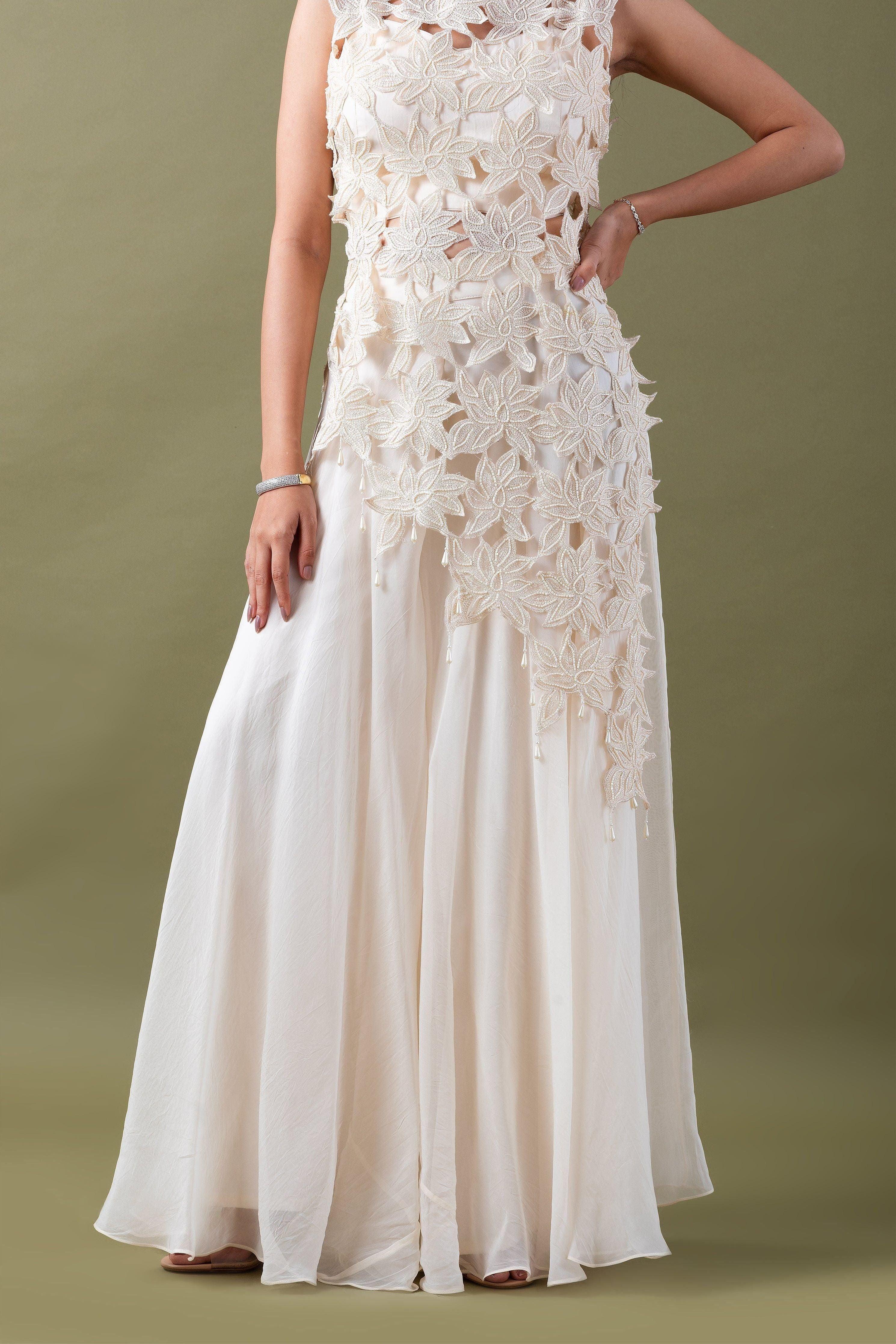 Ivory Floral Applique Co-ord Set Mokshaa