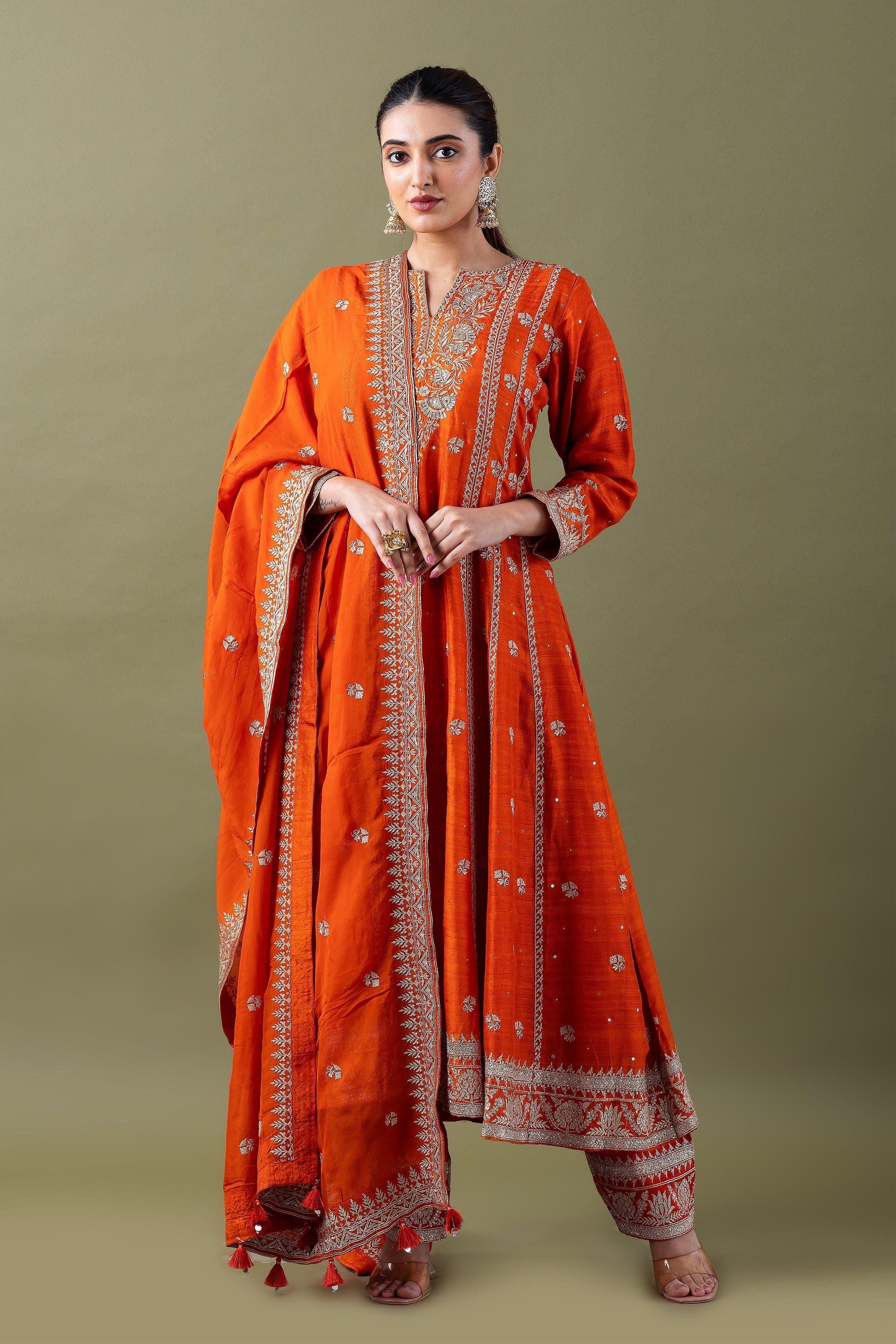Vibrant Orange Anarkali Set Mokshaa